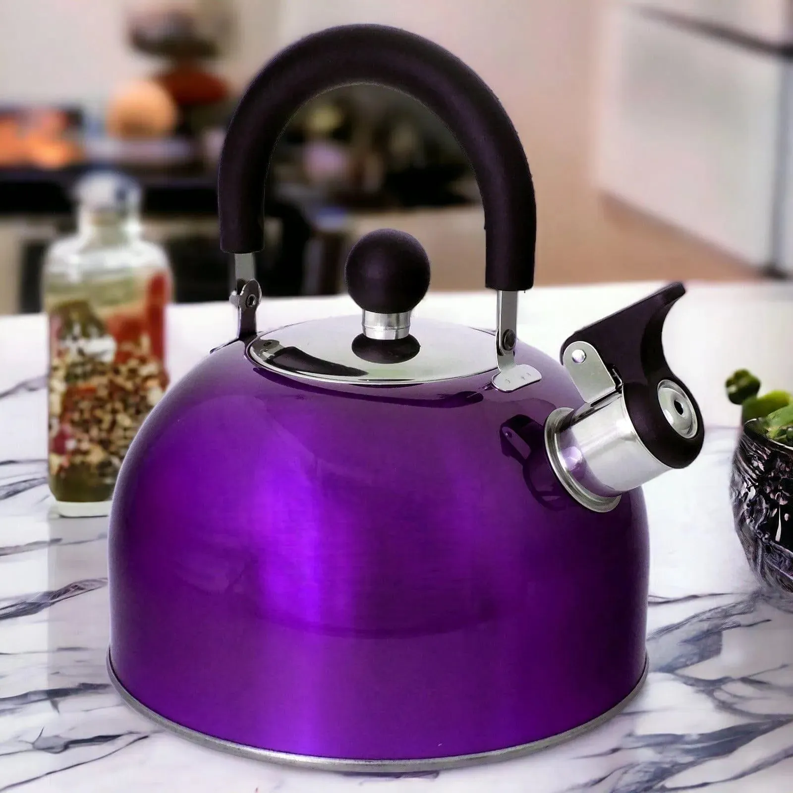 Voche 2.5L Metallic Purple Stainless Steel Whistling Stovetop Kettle