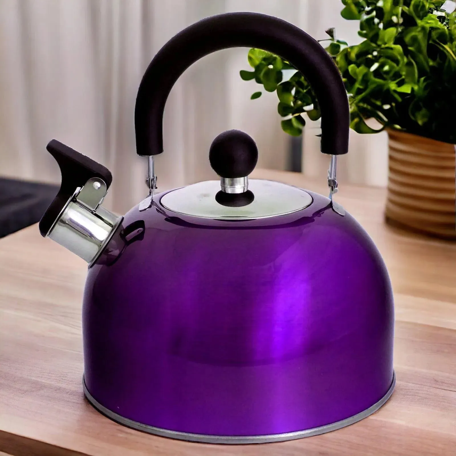 Voche 2.5L Metallic Purple Stainless Steel Whistling Stovetop Kettle