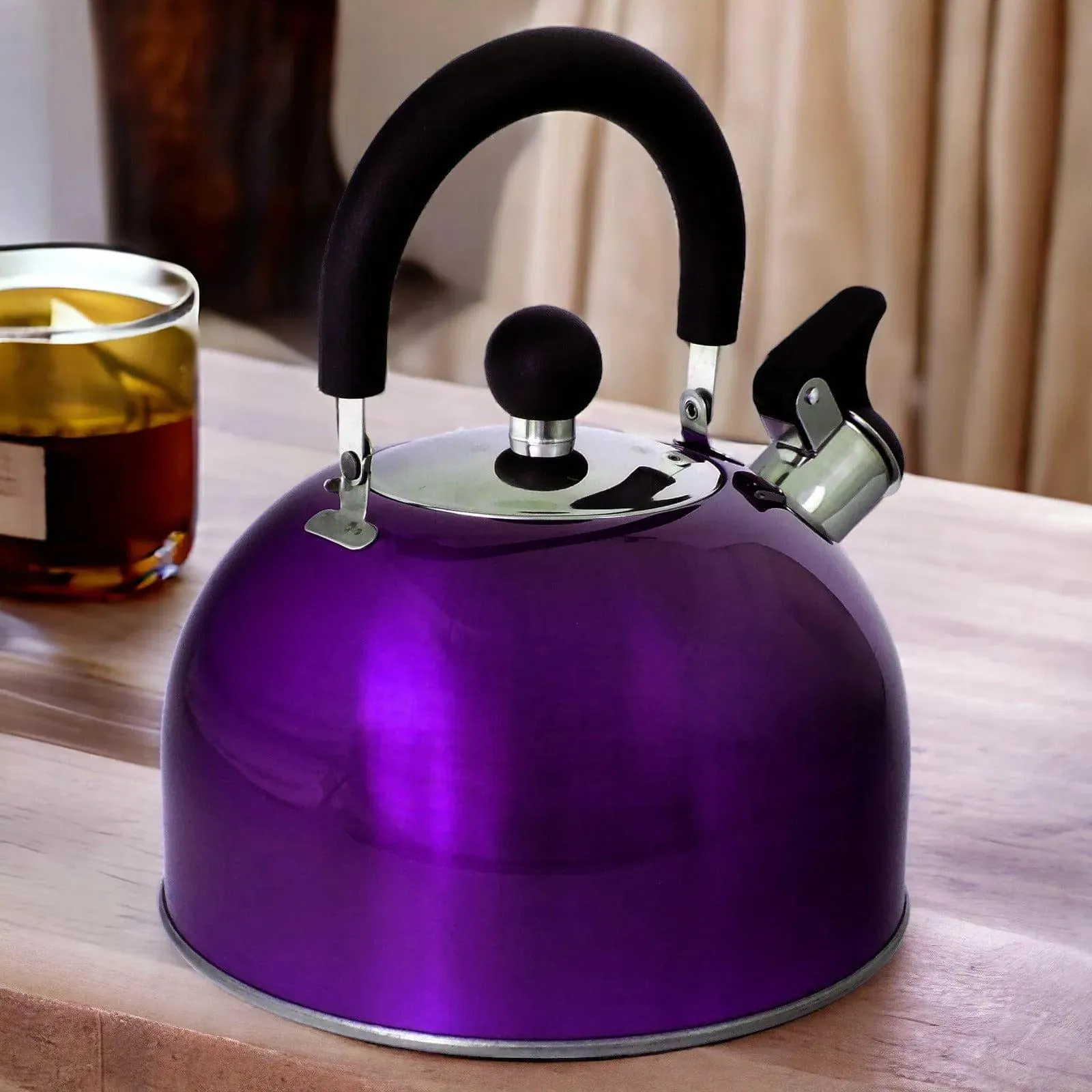 Voche 2.5L Metallic Purple Stainless Steel Whistling Stovetop Kettle