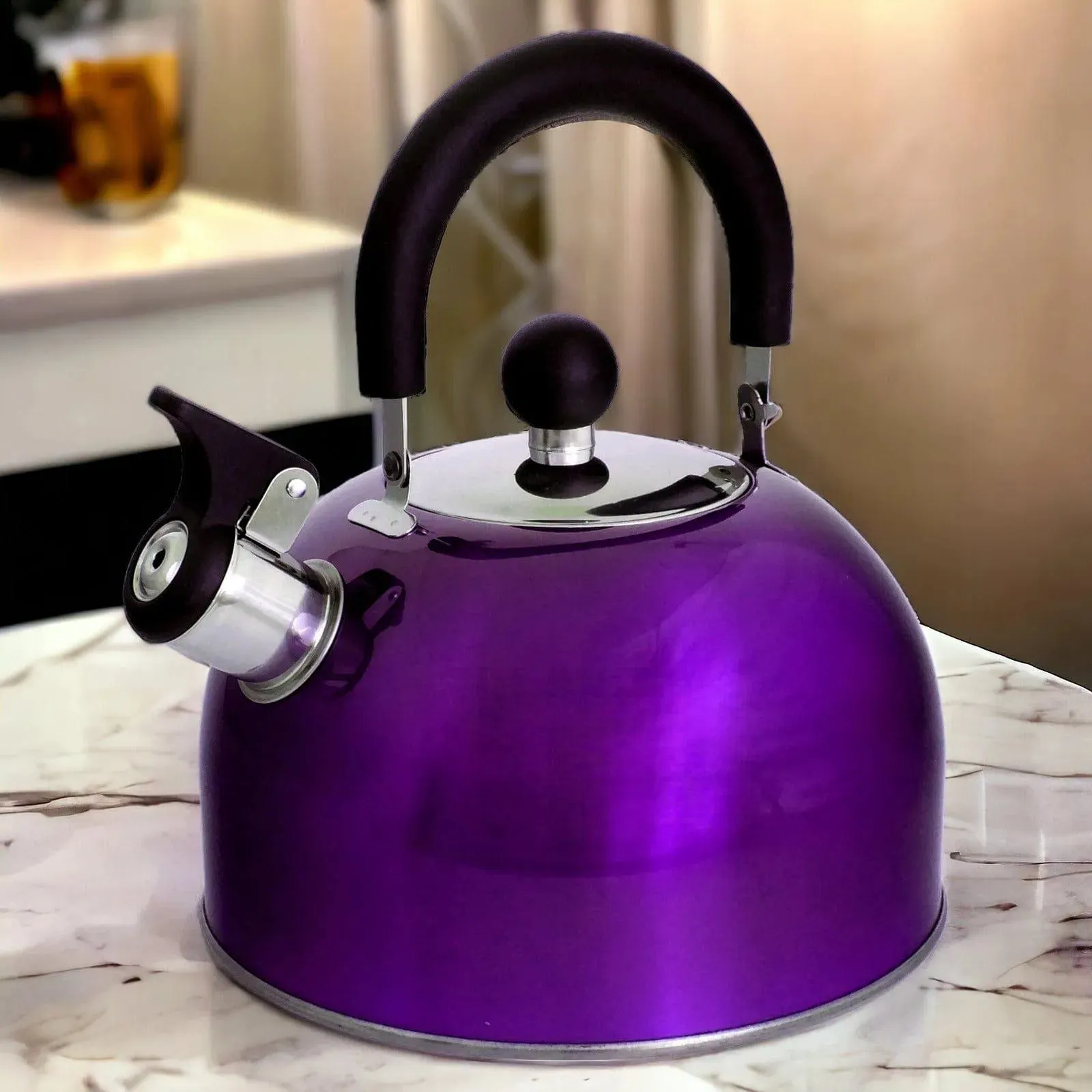 Voche 2.5L Metallic Purple Stainless Steel Whistling Stovetop Kettle