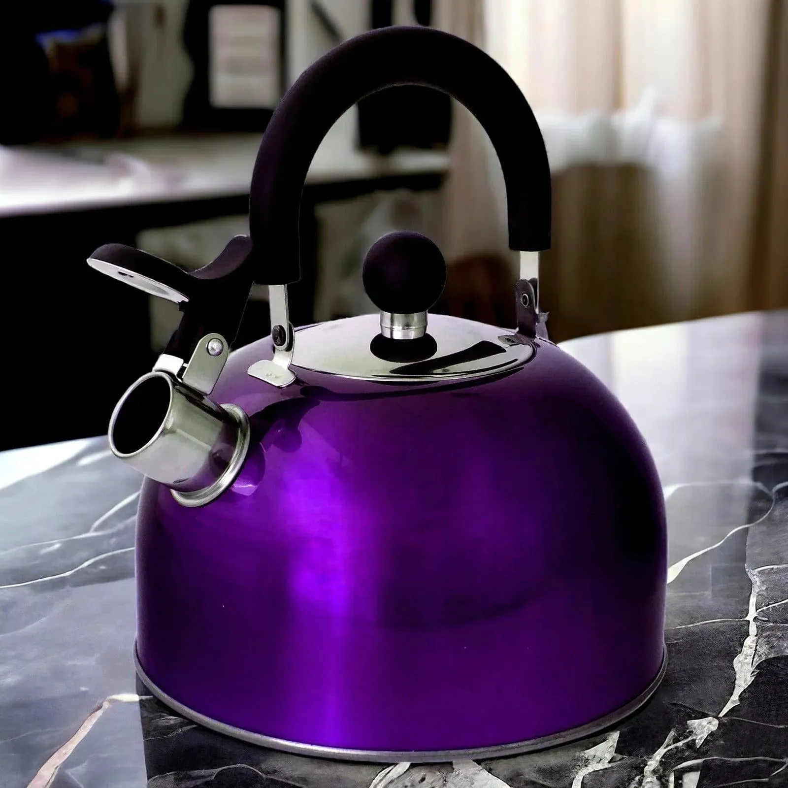 Voche 2.5L Metallic Purple Stainless Steel Whistling Stovetop Kettle