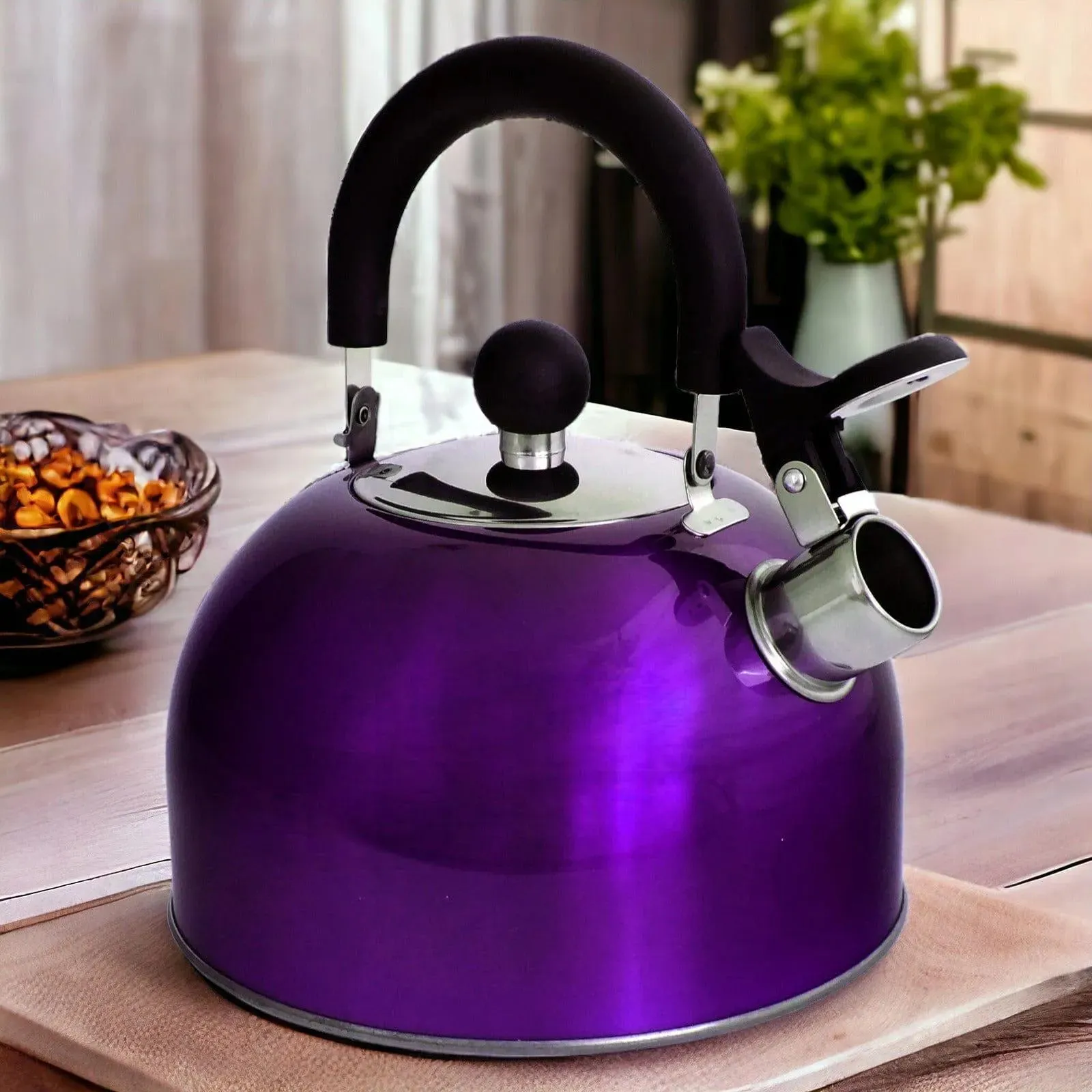 Voche 2.5L Metallic Purple Stainless Steel Whistling Stovetop Kettle
