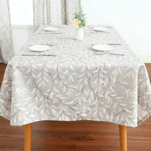 VOGOL Faux Linen Rectangle Tablecloth, Washable Wrinkle Free Farmhouse Table Cloth, Leaves Printed Table Cover for Kitchen Dining Party, 52 x 102, Grey