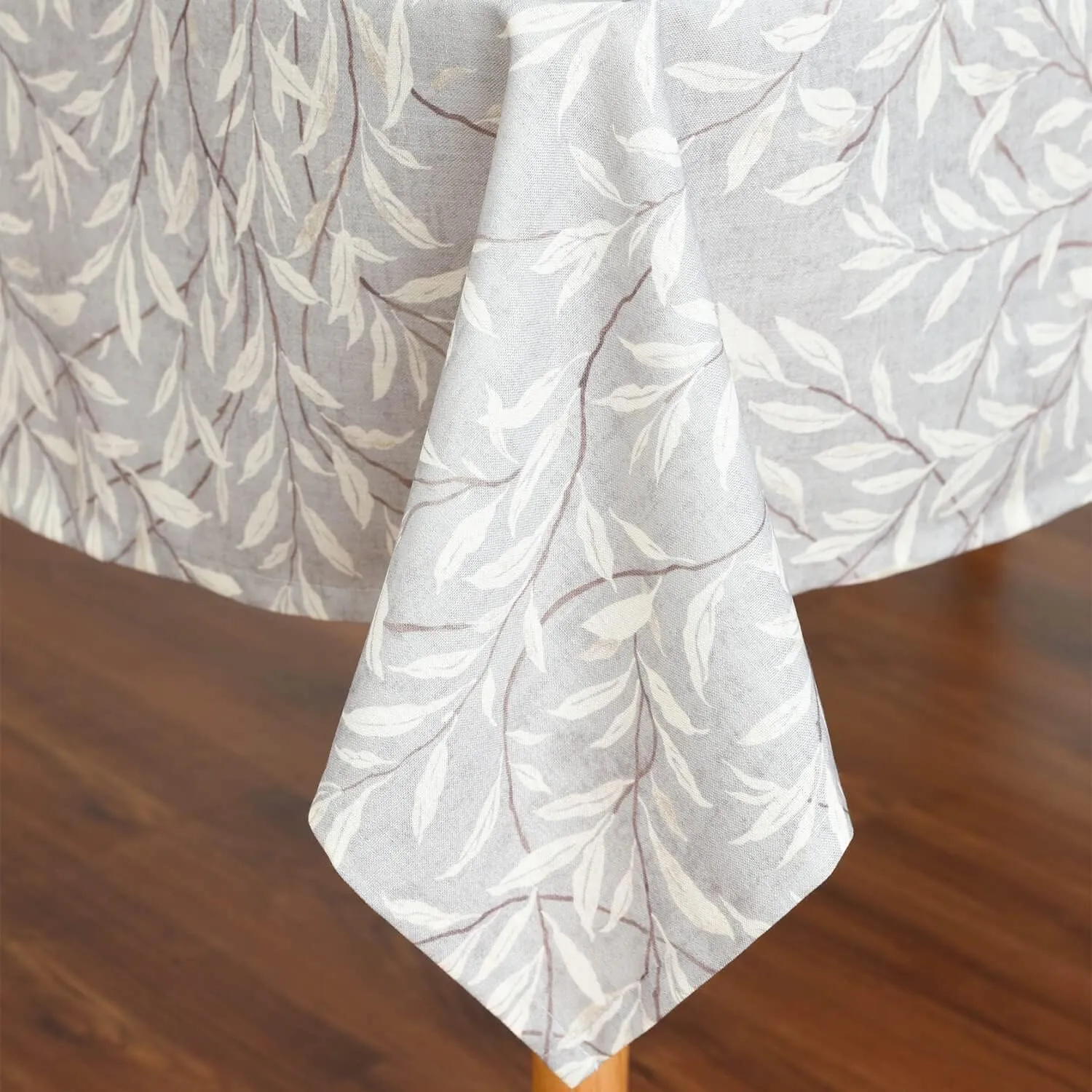 VOGOL Faux Linen Rectangle Tablecloth, Washable Wrinkle Free Farmhouse Table Cloth, Leaves Printed Table Cover for Kitchen Dining Party, 52 x 102, Grey