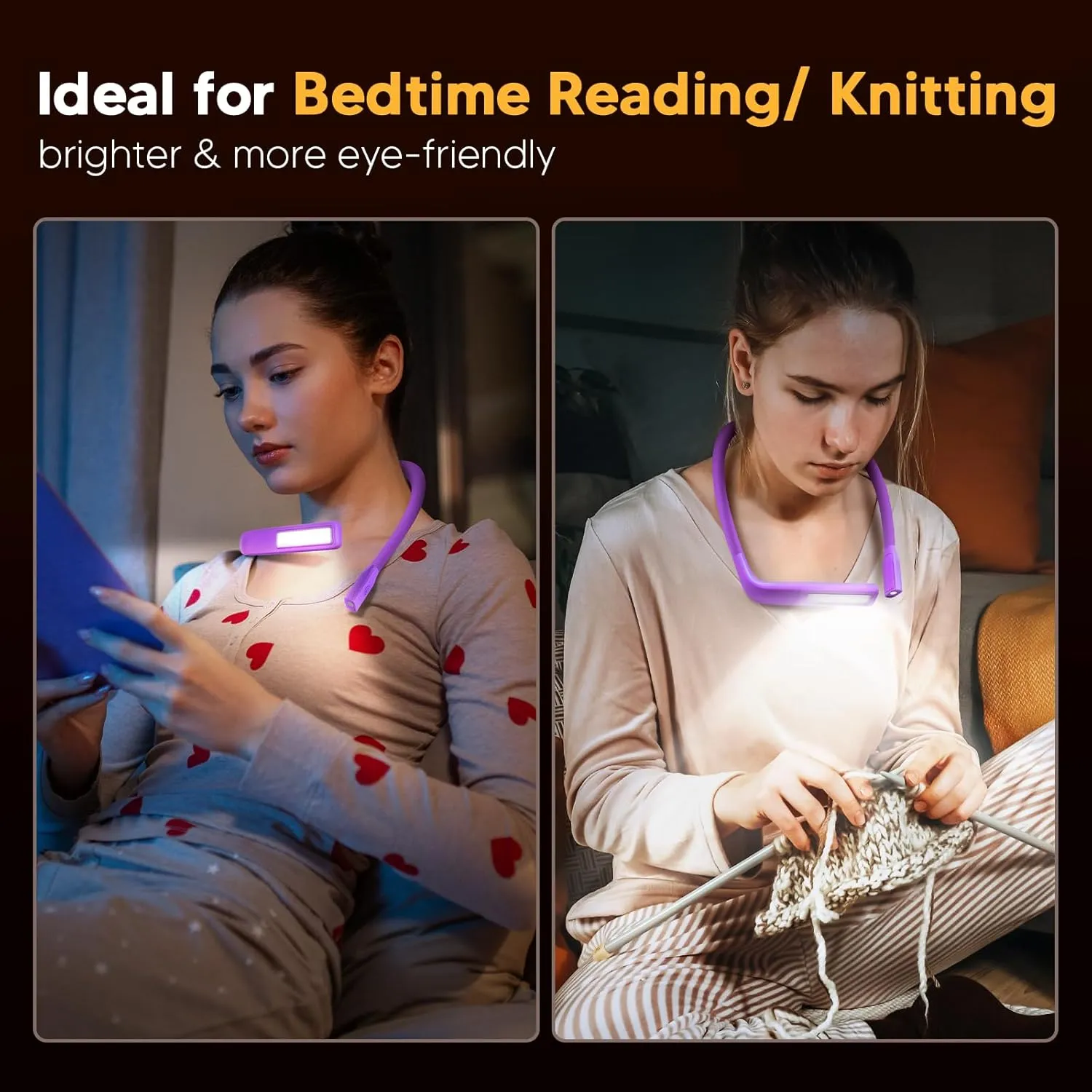 Voilet Neck Light with Storage Case, 10-80Hrs Eye-friendly Book Reading Light, Knitting Crochet Sewing Craft Light Rechargeable Adjustable, Christmas Birthday Gifts for Book Lovers Knitters Crafters