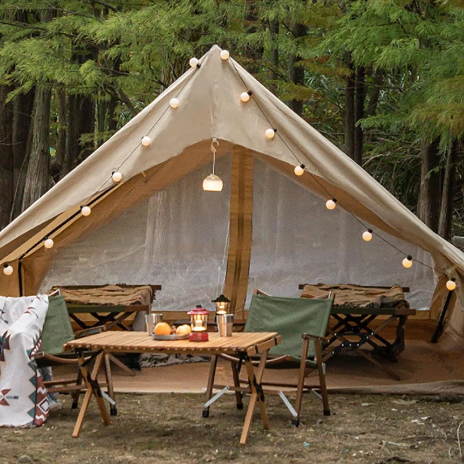 Wall Tent 320G Cotton Canvas/ 900D Oxford Cloth, Large Canvas Wall Tent Waterproof, The Right Shelter for Your Base Camp, Four Seasons Camping Tent for 6-8 People Outdoor Camping Hiking