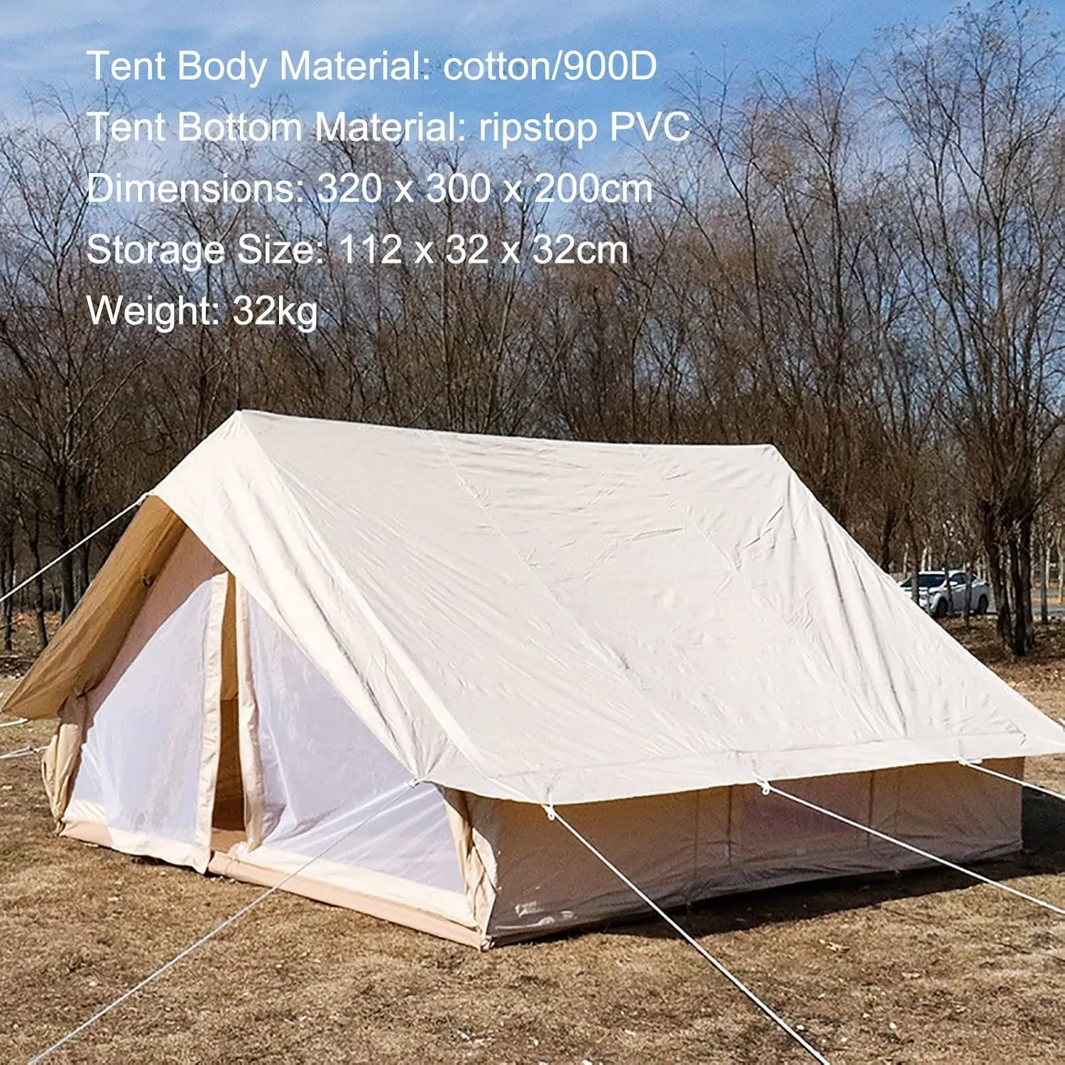 Wall Tent 320G Cotton Canvas/ 900D Oxford Cloth, Large Canvas Wall Tent Waterproof, The Right Shelter for Your Base Camp, Four Seasons Camping Tent for 6-8 People Outdoor Camping Hiking