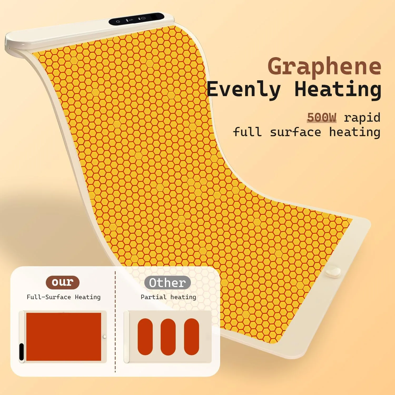 Warming Mat for Food 500W, Upgrade High-tech Graphene Food Warming Mat, Silicone Warming Tray, Heating Fastly in 10s, 7MM Raised Feet, 6 Level Temp & 6 Timer Setting, Warming Tray Rollable, Beige