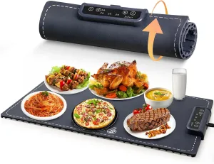 Warming Mat for Food - Fast Heating Silicone Electric Warming Tray with 6 Mode Temperature, Raised Feet Protects Table, Roll Up Buffet Hot Plates Heat Pad, Portable Food Warmer for Parties
