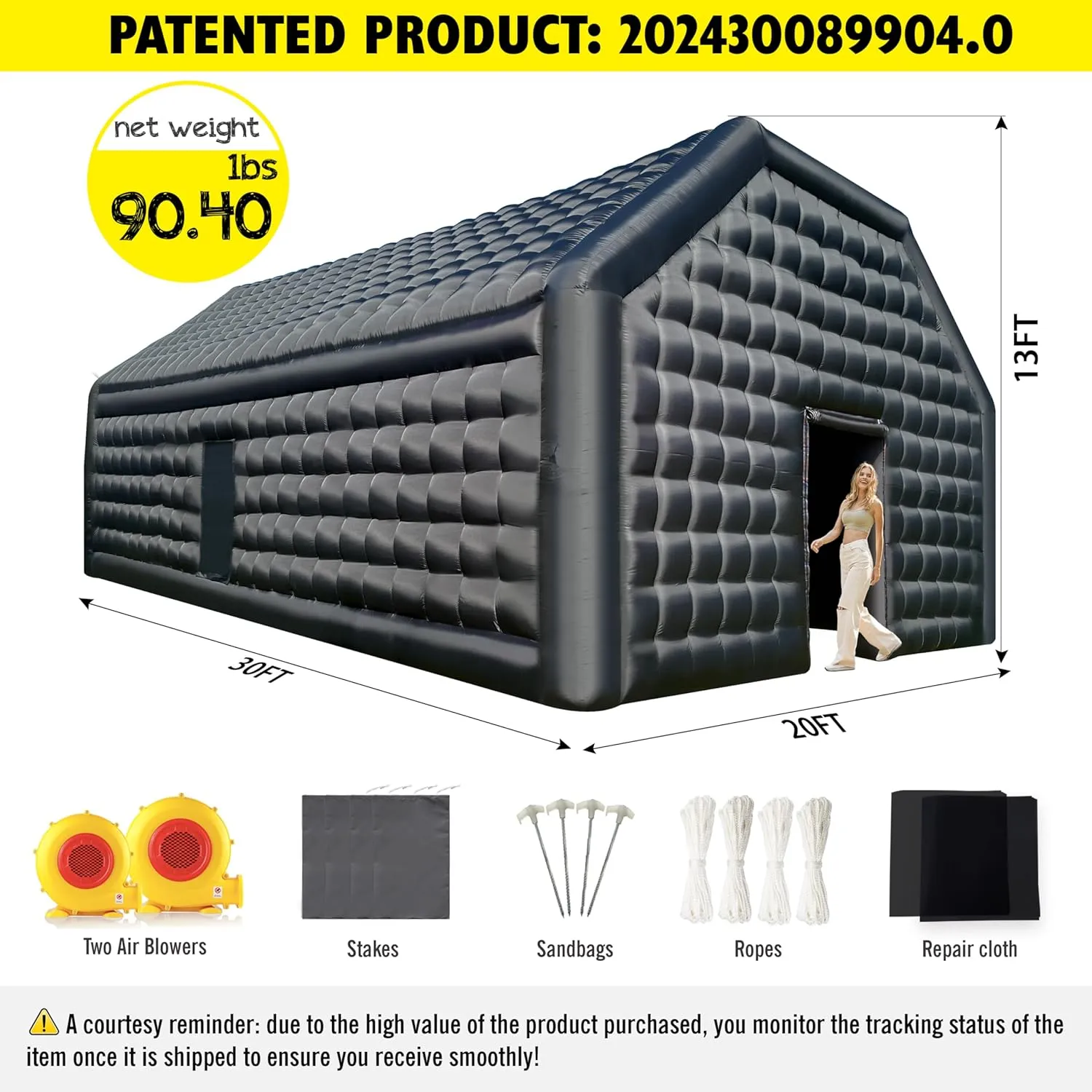 WARSUN 30x20x13Ft Inflatable Nightclub with 2 Side Doors and Blowers Large Black Inflatable Night Club Party Tent Cube Gazebo Event House for Birthday Wedding Raves Dance Floor Yard Party