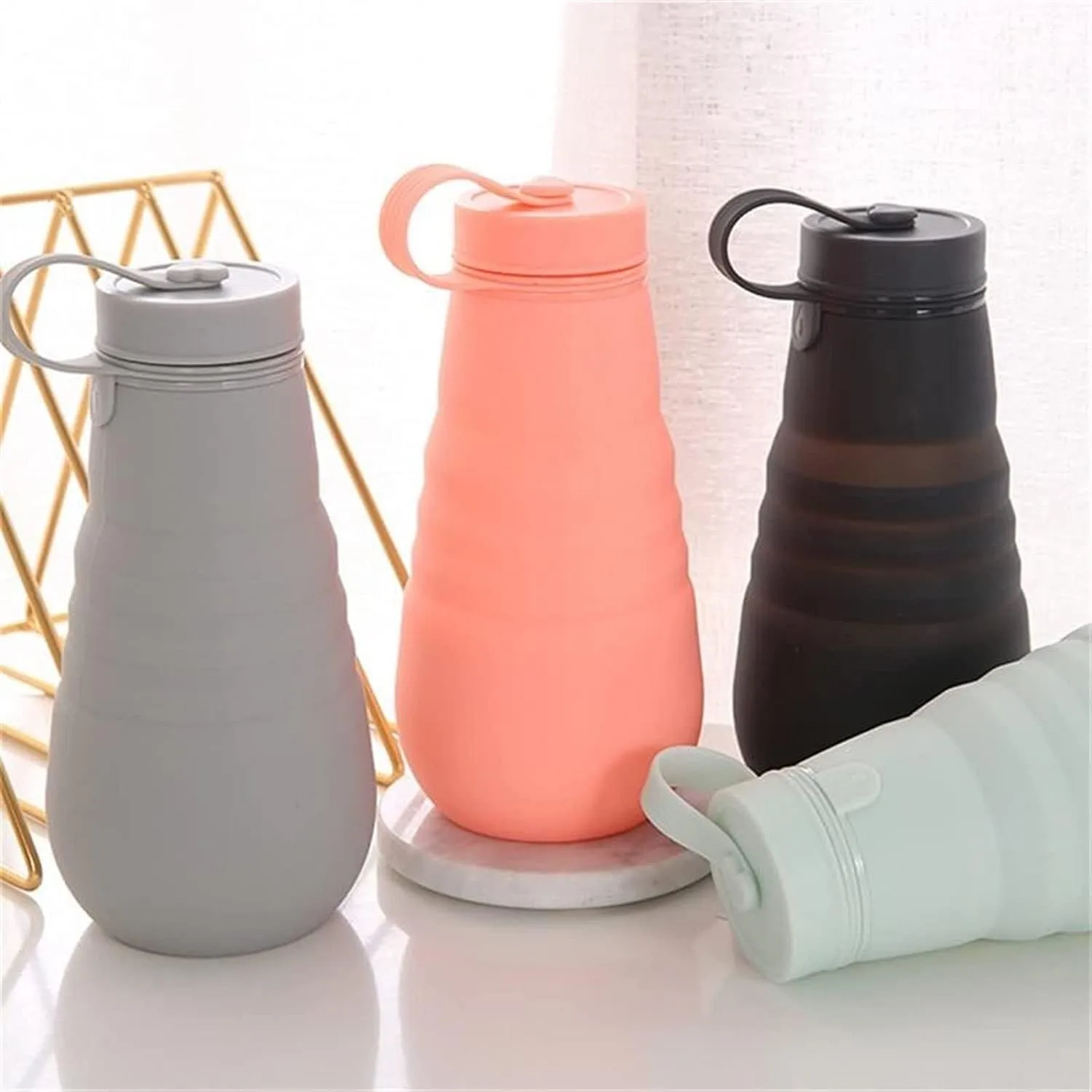 Water Bottle Silicone Folding Kettle High Temperature Resistant Outdoor Mountaineering Sports Kettle Travel Portable Cup(Pink)