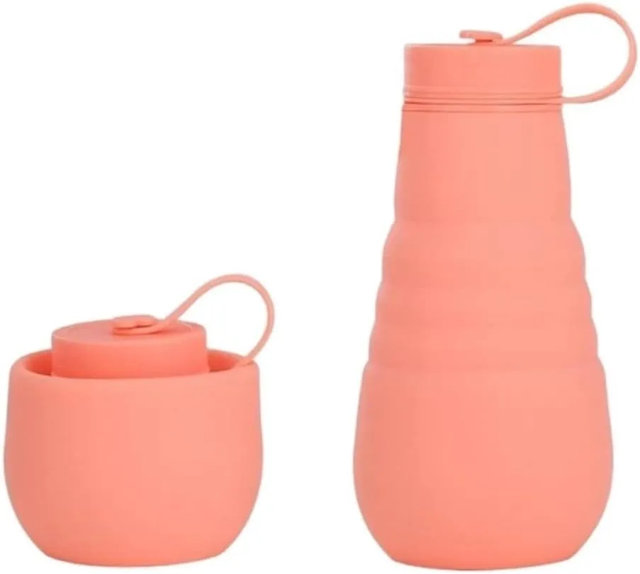 Water Bottle Silicone Folding Kettle High Temperature Resistant Outdoor Mountaineering Sports Kettle Travel Portable Cup(Pink)