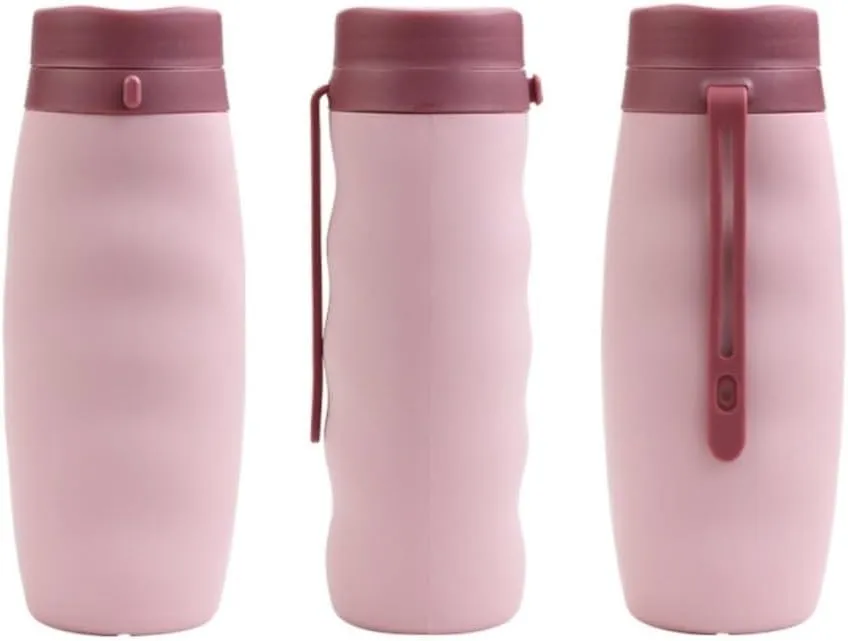 Water Bottle Silicone Water Bottle Cycling Sports Kettle Cup Outdoor Travel Folding Cup Portable Drinking Utensils(Pink)