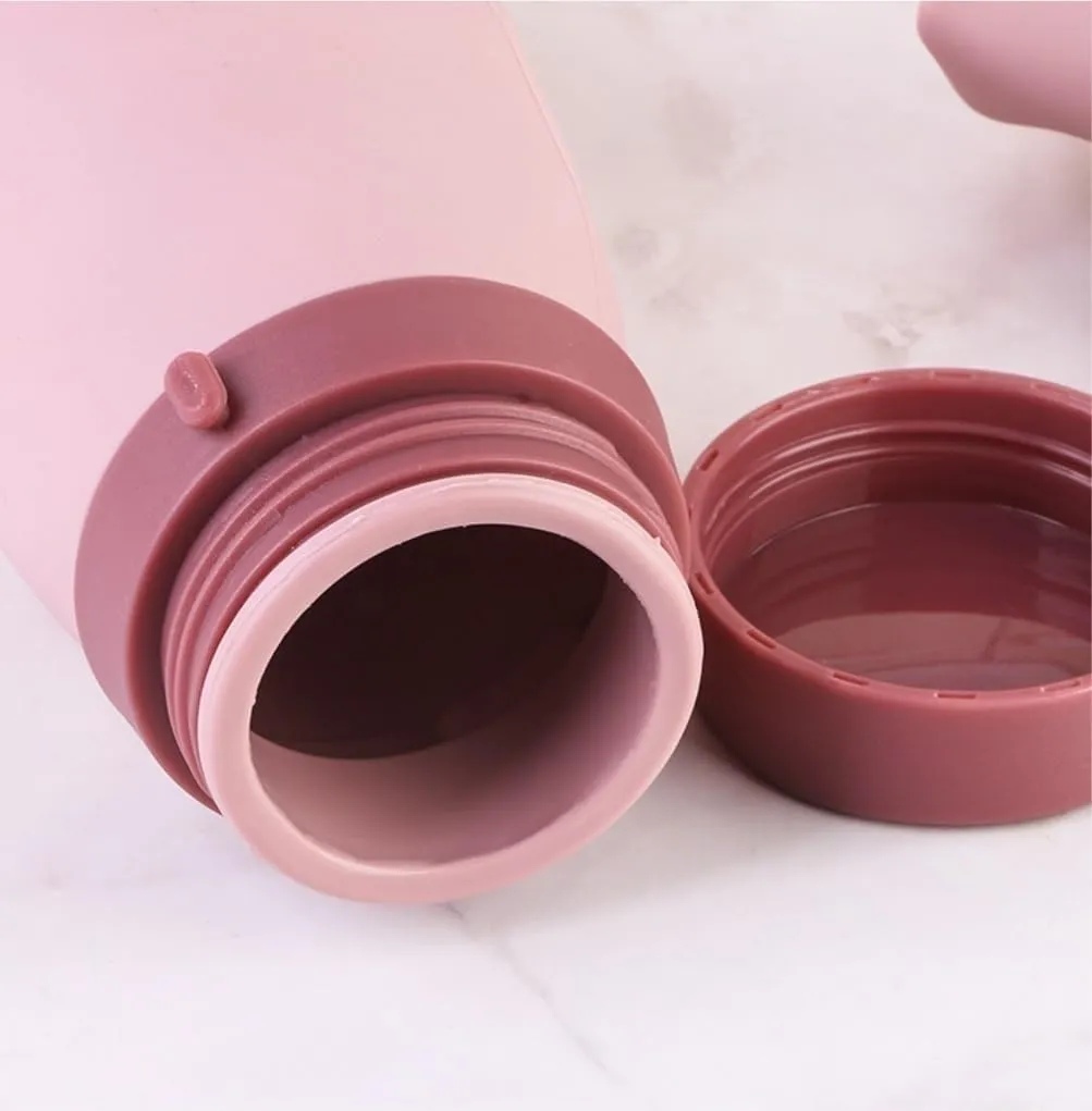 Water Bottle Silicone Water Bottle Cycling Sports Kettle Cup Outdoor Travel Folding Cup Portable Drinking Utensils(Pink)