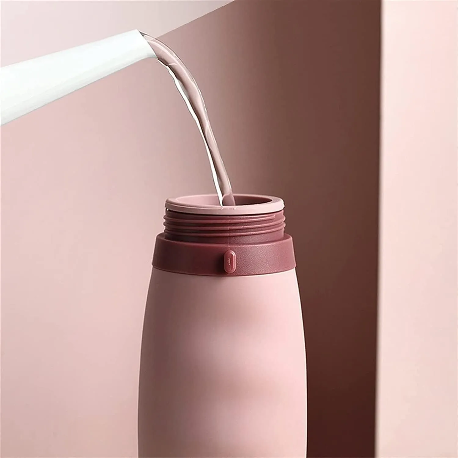 Water Bottle Silicone Water Bottle Cycling Sports Kettle Cup Outdoor Travel Folding Cup Portable Drinking Utensils(Pink)