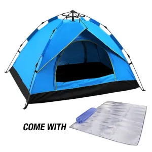Waterproof Automatic Camping Tent 3-4 Person Come with Moisture Proof Pad(Blue)-WA_Metro