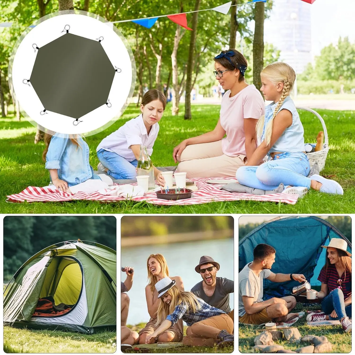 Waterproof Camping Ground Mat - Outdoor Octagonal Picnic Tarp, Multipurpose Tent Footprint | Tent Footprint Camping Tarp Thick Camping Mat, Moisture Proof Mat for Hiking Picnics Playground