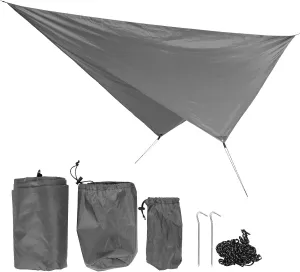 Waterproof Camping Tarp Durable Multifunctional Rhombus Canopy for Beach Shade and Outdoor Camping Polyester Cloth 360x290cm with Storage Bag (Grey)