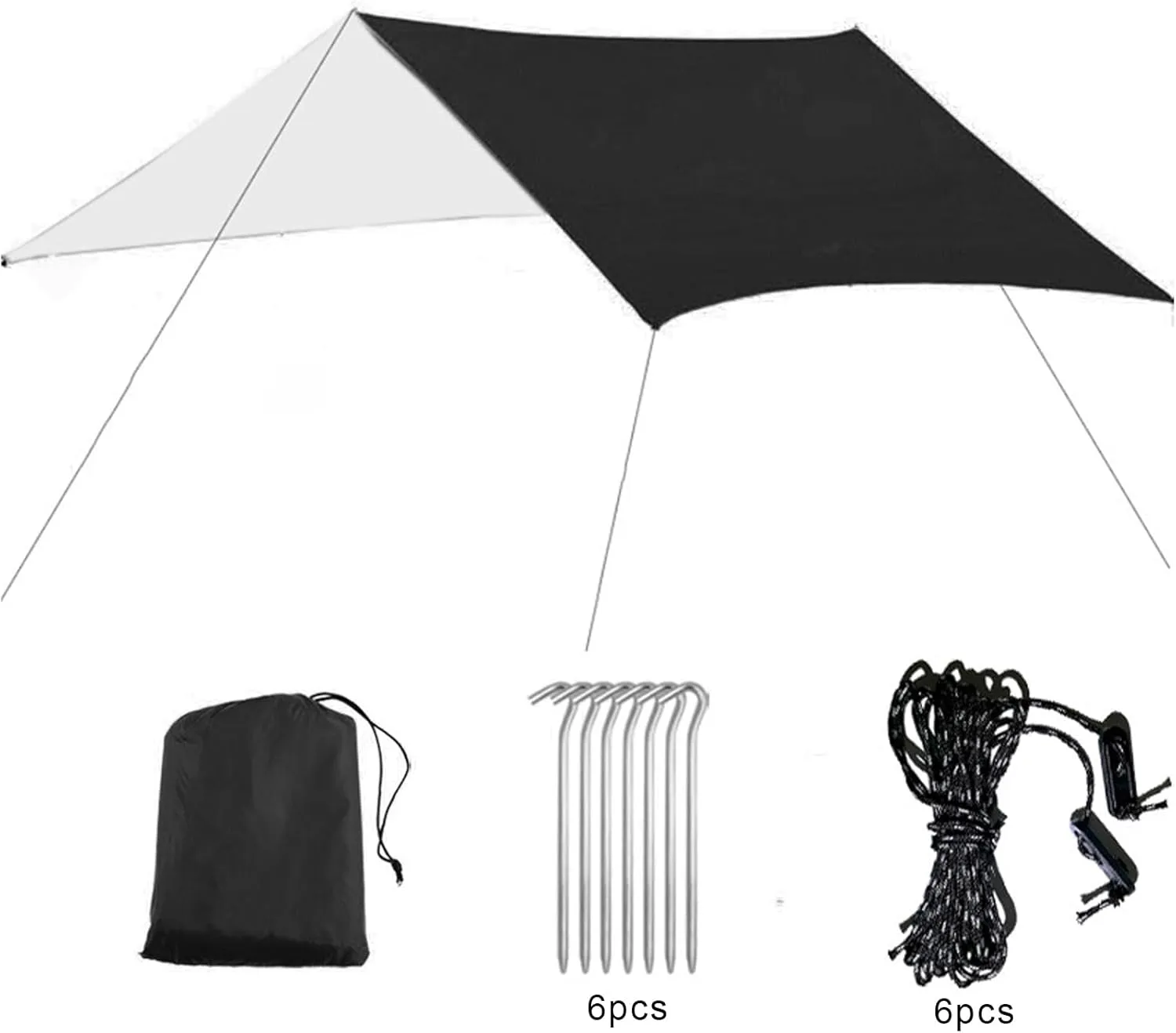 Waterproof Camping Tarp Tent UV-Resistant Multifunctional Camping Tarp Hammock Rain Fly Simple Installation Compact Tent Tarp Outdoor Travel Canopy with Nails Kit