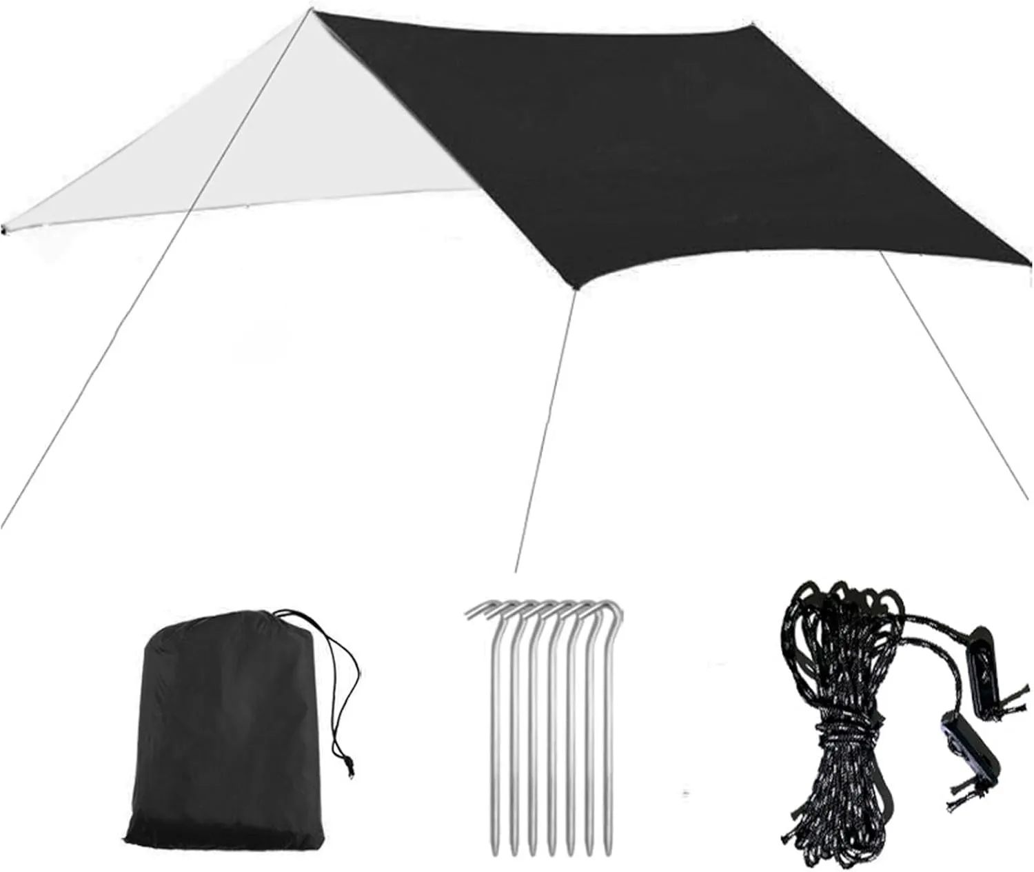 Waterproof Camping Tarp Tent UV-Resistant Multifunctional Camping Tarp Hammock Rain Fly Simple Installation Compact Tent Tarp Outdoor Travel Canopy with Nails Kit