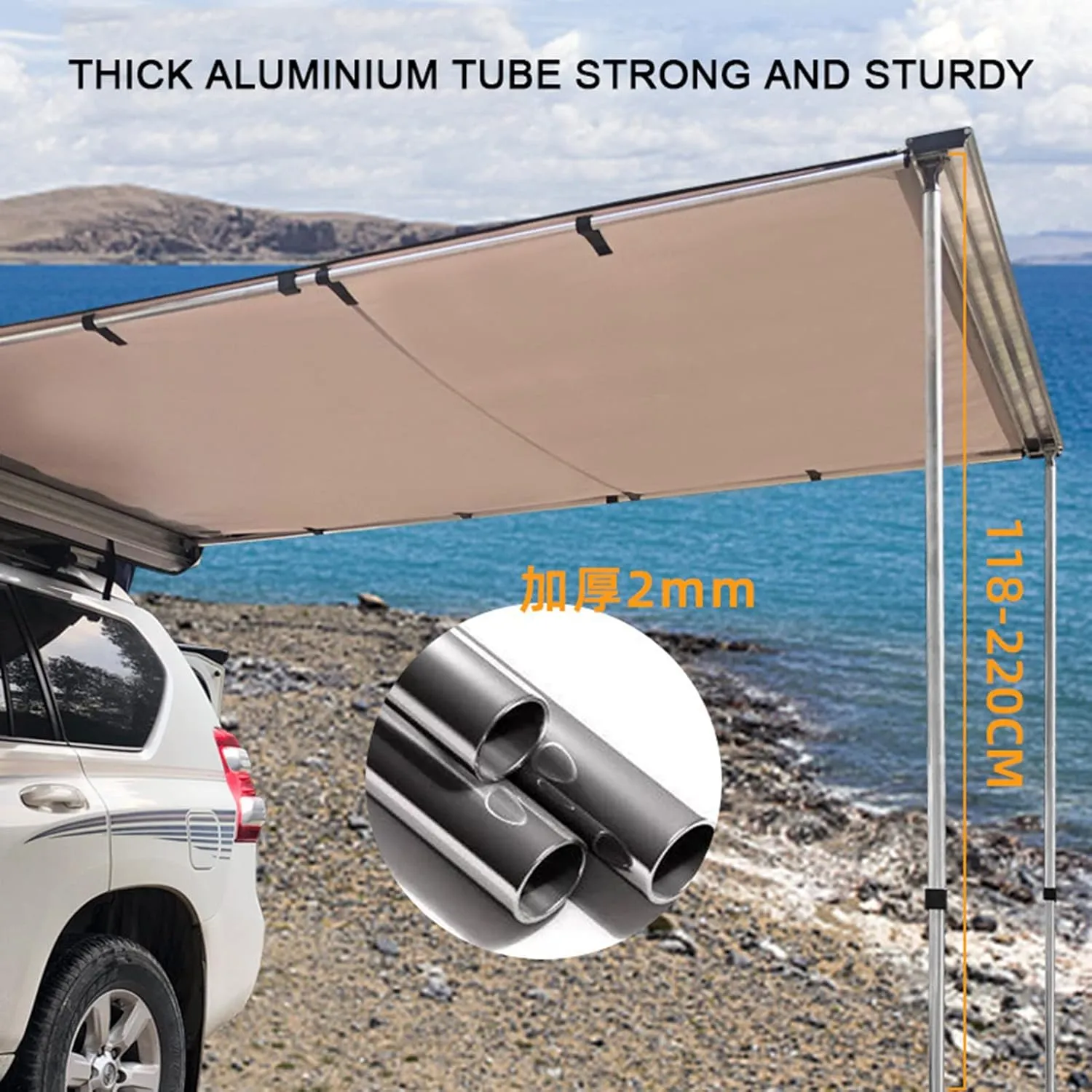 Waterproof Car Side Awning Sun Shelter, Portable Car Awning Camping Tarp with Adjustable Tarp Poles for for SUV, Camping, Outdoor