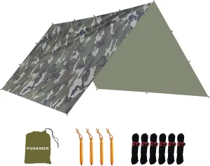 Waterproof Portable Tarp Multifunctional Outdoor Camping Traveling Awning Backpacking Tarp Shelter Rain Tarp Woodland Camo 10 x 15 ft