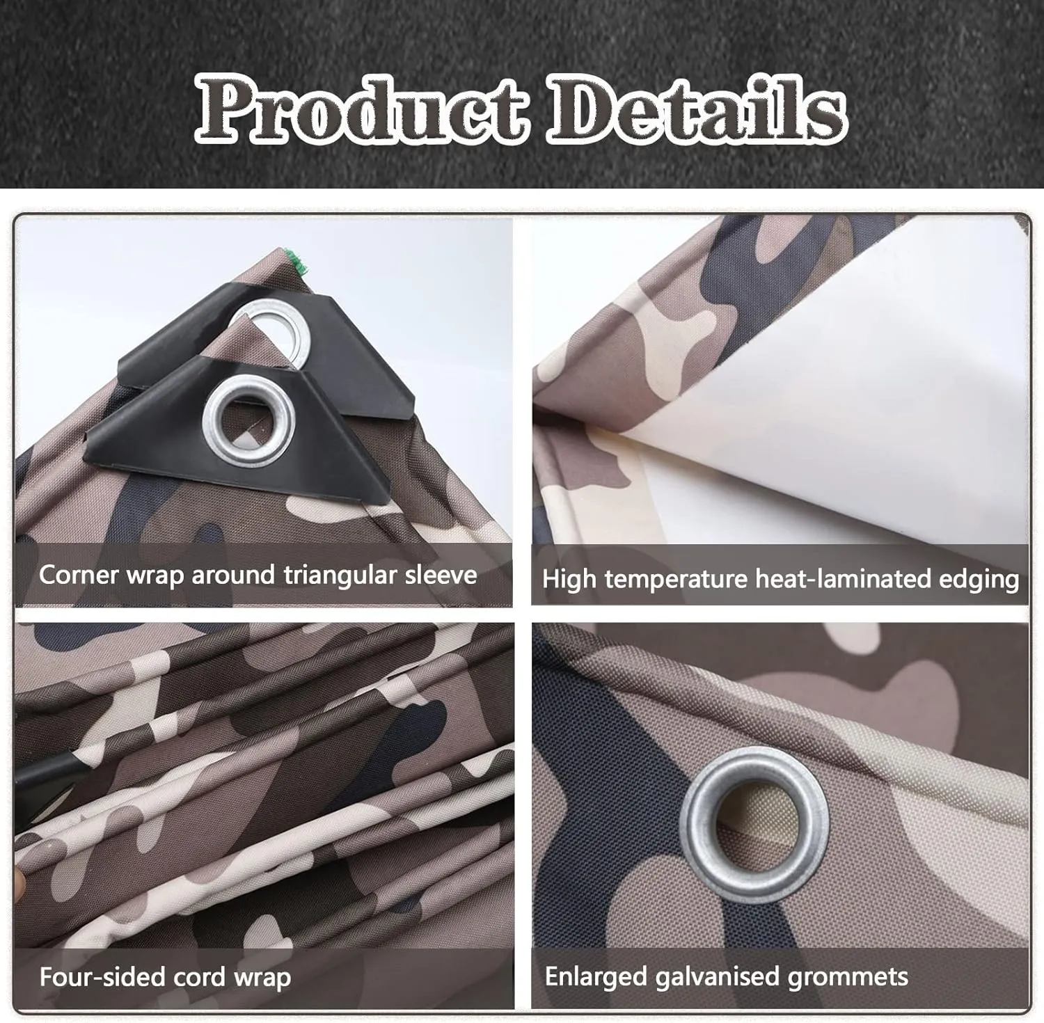Waterproof Tarpaulin Heavy Duty Tarp Sheet Caravan Camo Cover 0.4mm Thick Canvas Camouflage Groundsheet Multipurpose Canopy Tent with Grommets (Size:3x3m)