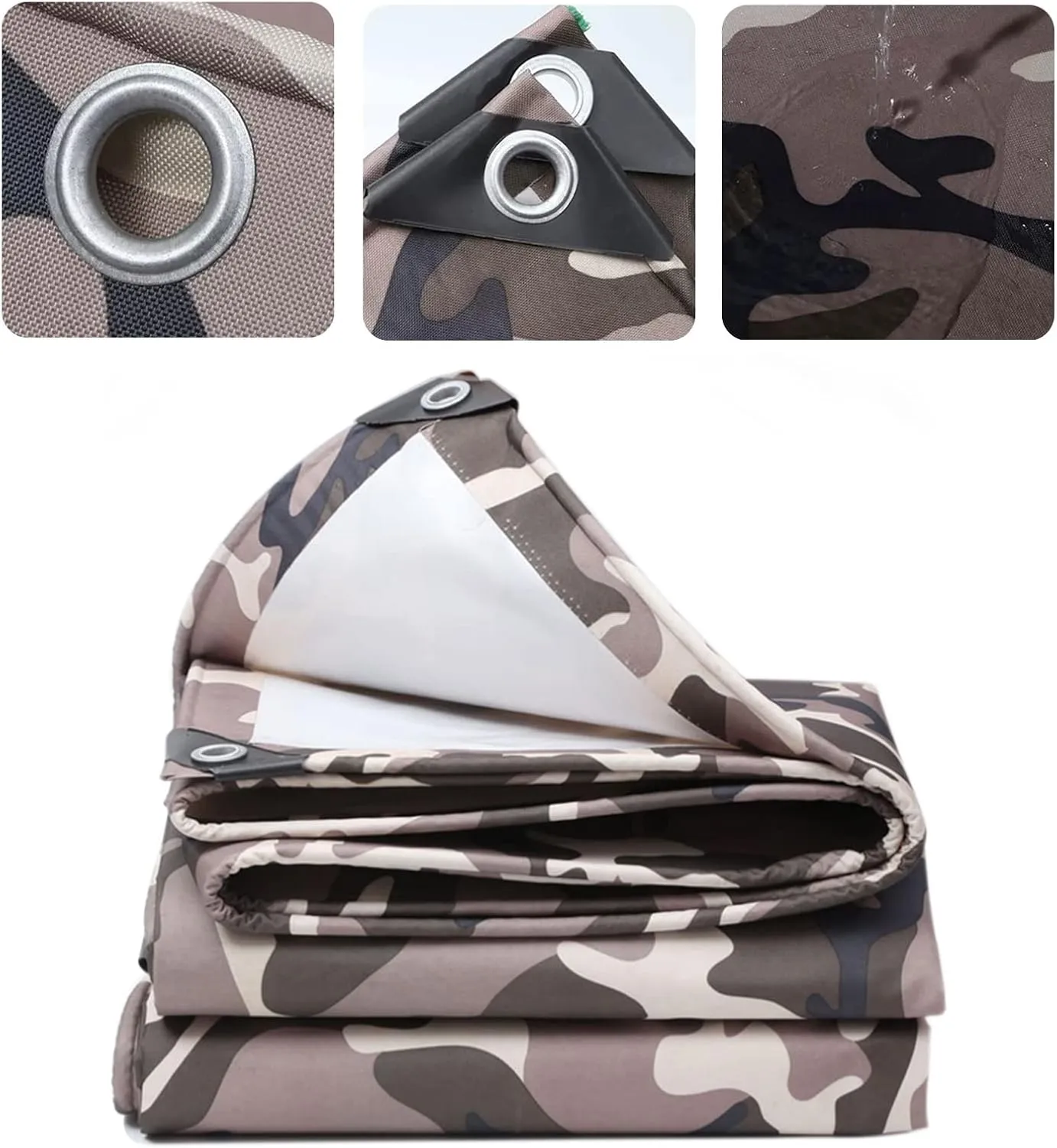 Waterproof Tarpaulin Heavy Duty Tarp Sheet Caravan Camo Cover 0.4mm Thick Canvas Camouflage Groundsheet Multipurpose Canopy Tent with Grommets (Size:3x3m)