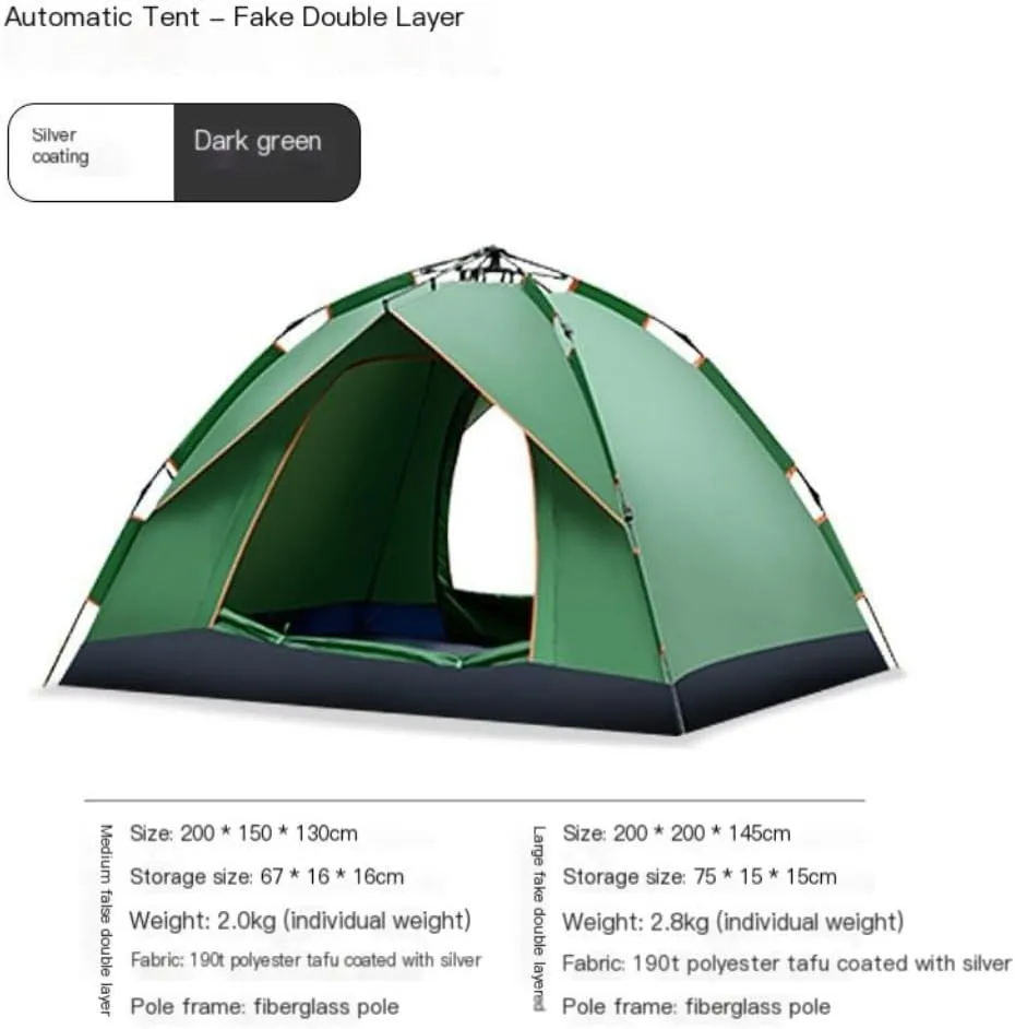 Weatherproof Tents Tent Outdoor Camping Automatic Tent Quick-Open Camping Fake Double-Layer Folding Camp Tent Camping Equipment Camping and Hiking Tents