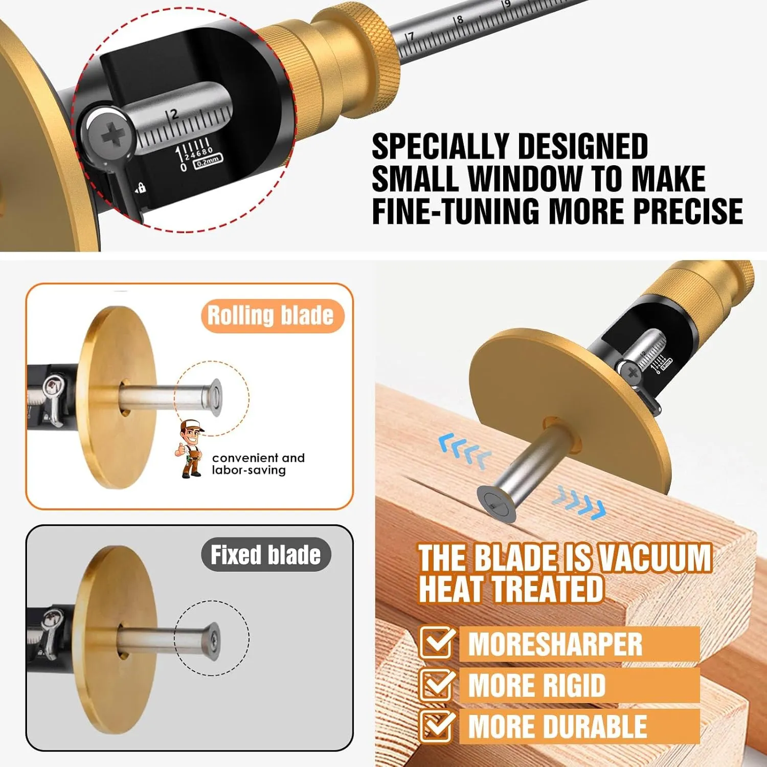 Wheel marking gauge, Newly Unique movable blade,0.2 mm precision,woodworking dovetail scribing gauge, scriber marking tools, essential tools for woodworking projects (Rollable Blade)