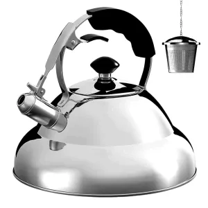 Whistling Kettle & Tea Strainer |3L Stainless Steel | Suitable for Gas, Induction and Electric Hobs | Willow & Everett