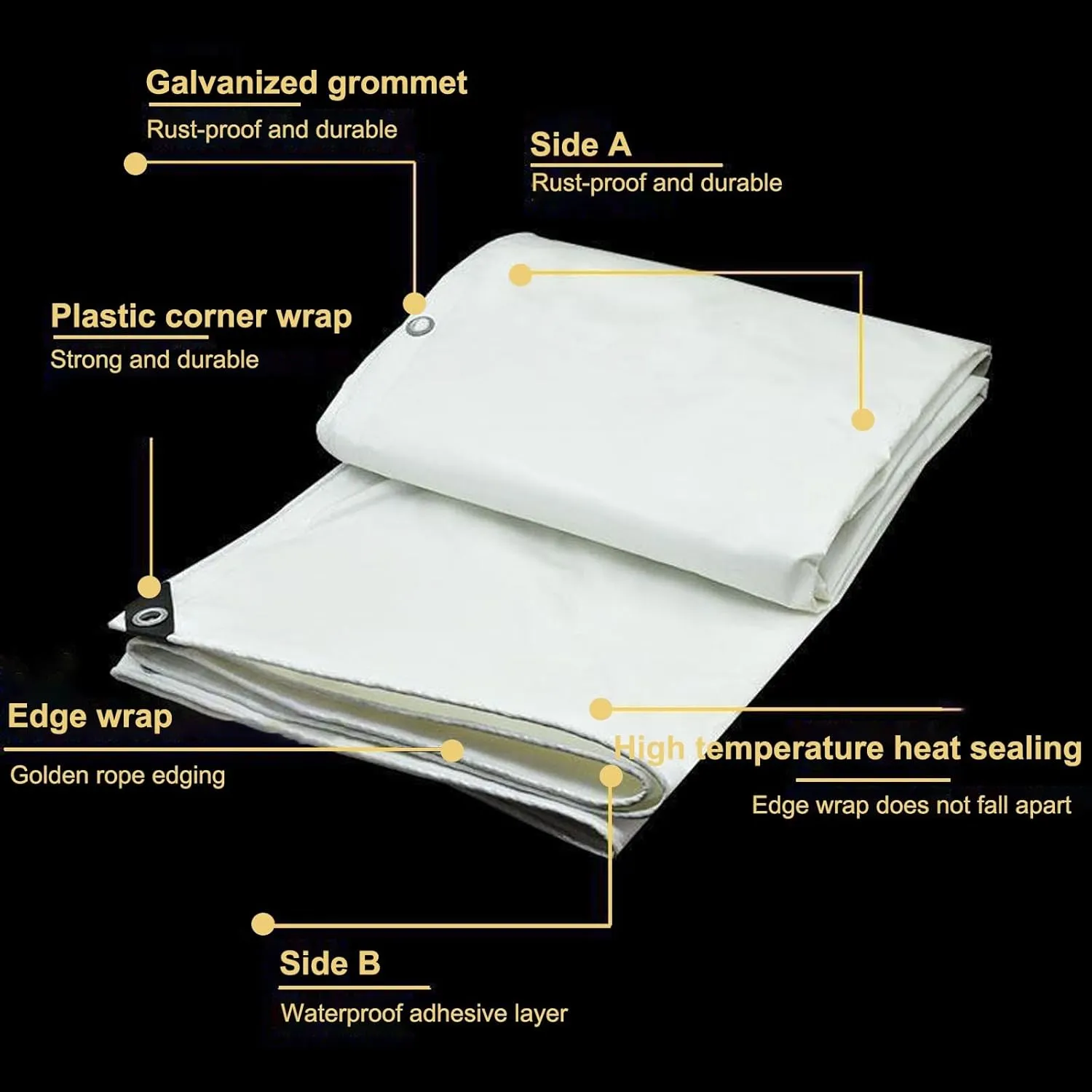White Tarps Heavy Duty Waterproof, PVC Tarpaulin 20 Mil, UV Resistant, Multi-Purpose Tarpaulin for Canopy Tent, Roof, Camper Boat Cover, Item Cover