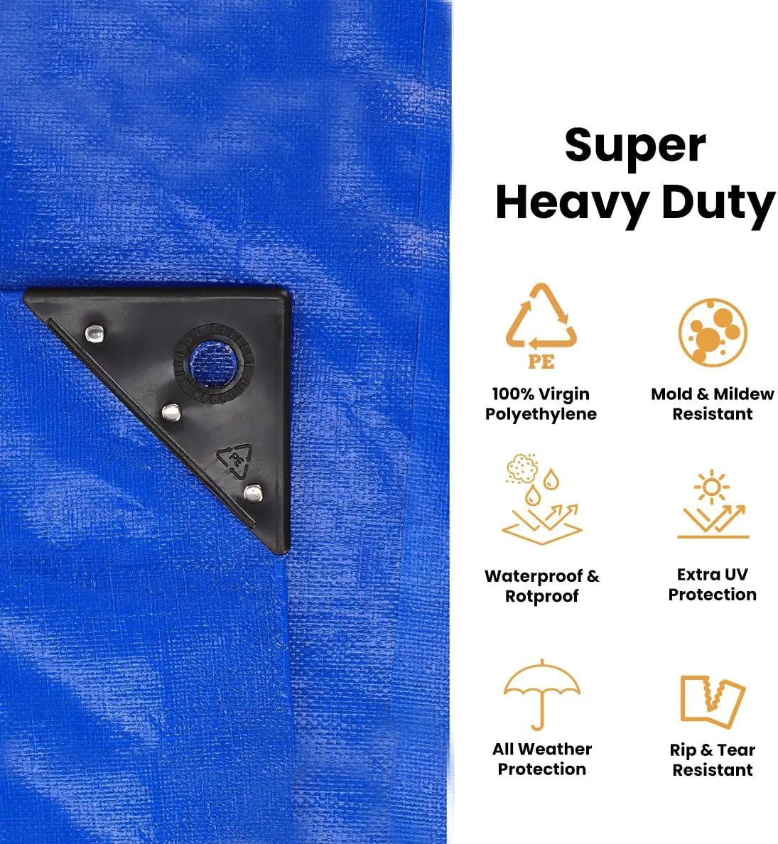WHITEDUCK 12' x 16' Super Heavy Duty Poly Tarp Thick 16 Mil, Waterproof 100% UV Resistant Rip/Tear Proof Tarp w/Rustproof Grommets & Reinforced Edges Blue,16 mil Finished Size: 11'6"x15'6"