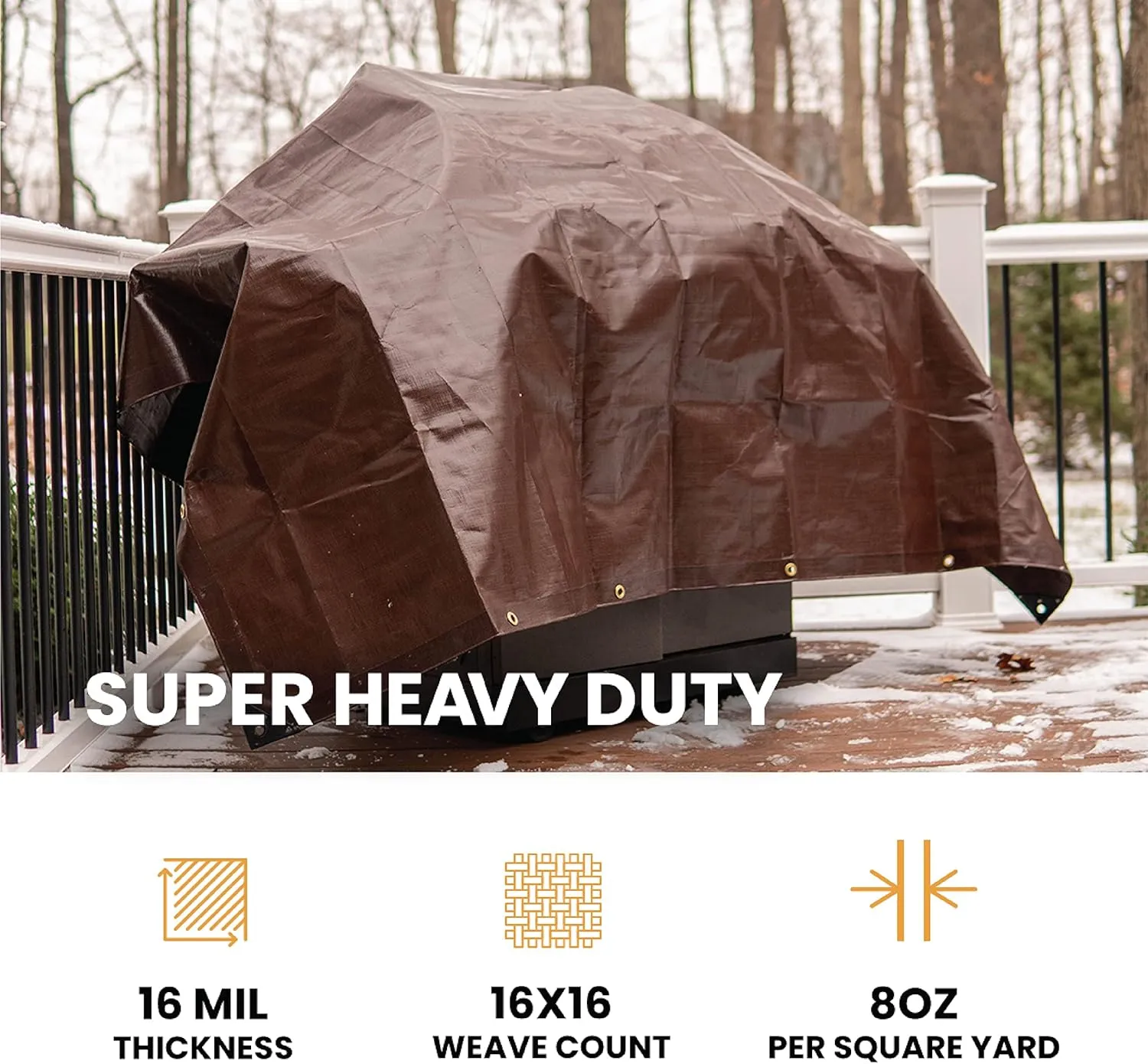 WHITEDUCK 8' x 10' Super Heavy Duty Poly Tarp Thick 16 Mil, Waterproof 100% UV Resistant Rip/Tear Proof Tarp w/Rustproof Grommets & Reinforced Edges (Finished Size: 7'6"x9'6")