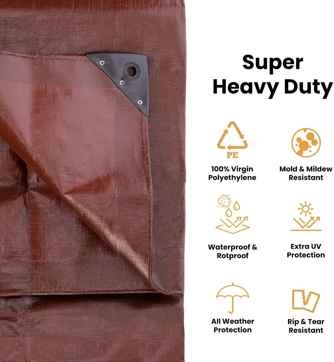 WHITEDUCK 8' x 10' Super Heavy Duty Poly Tarp Thick 16 Mil, Waterproof 100% UV Resistant Rip/Tear Proof Tarp w/Rustproof Grommets & Reinforced Edges (Finished Size: 7'6"x9'6")