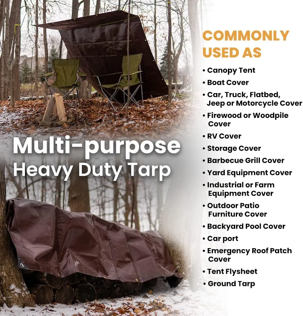 WHITEDUCK 8' x 10' Super Heavy Duty Poly Tarp Thick 16 Mil, Waterproof 100% UV Resistant Rip/Tear Proof Tarp w/Rustproof Grommets & Reinforced Edges (Finished Size: 7'6"x9'6")