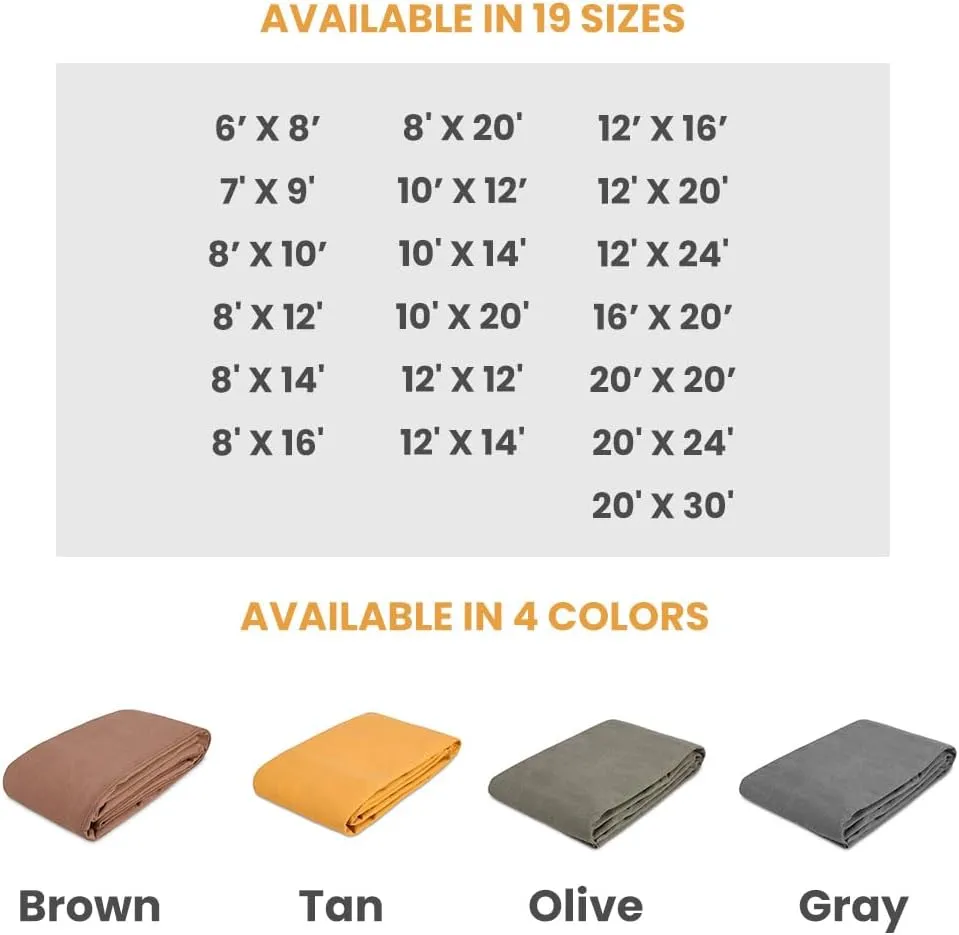 WHITEDUCK Canvas Tarp 18 oz. Heavy Duty Waterproof UV Resistant, Rustproof Grommets, Industrial & Commercial Use Cloth Tarp (Cut Size: 7'x9', Finished Size: 66" x86, Brown)