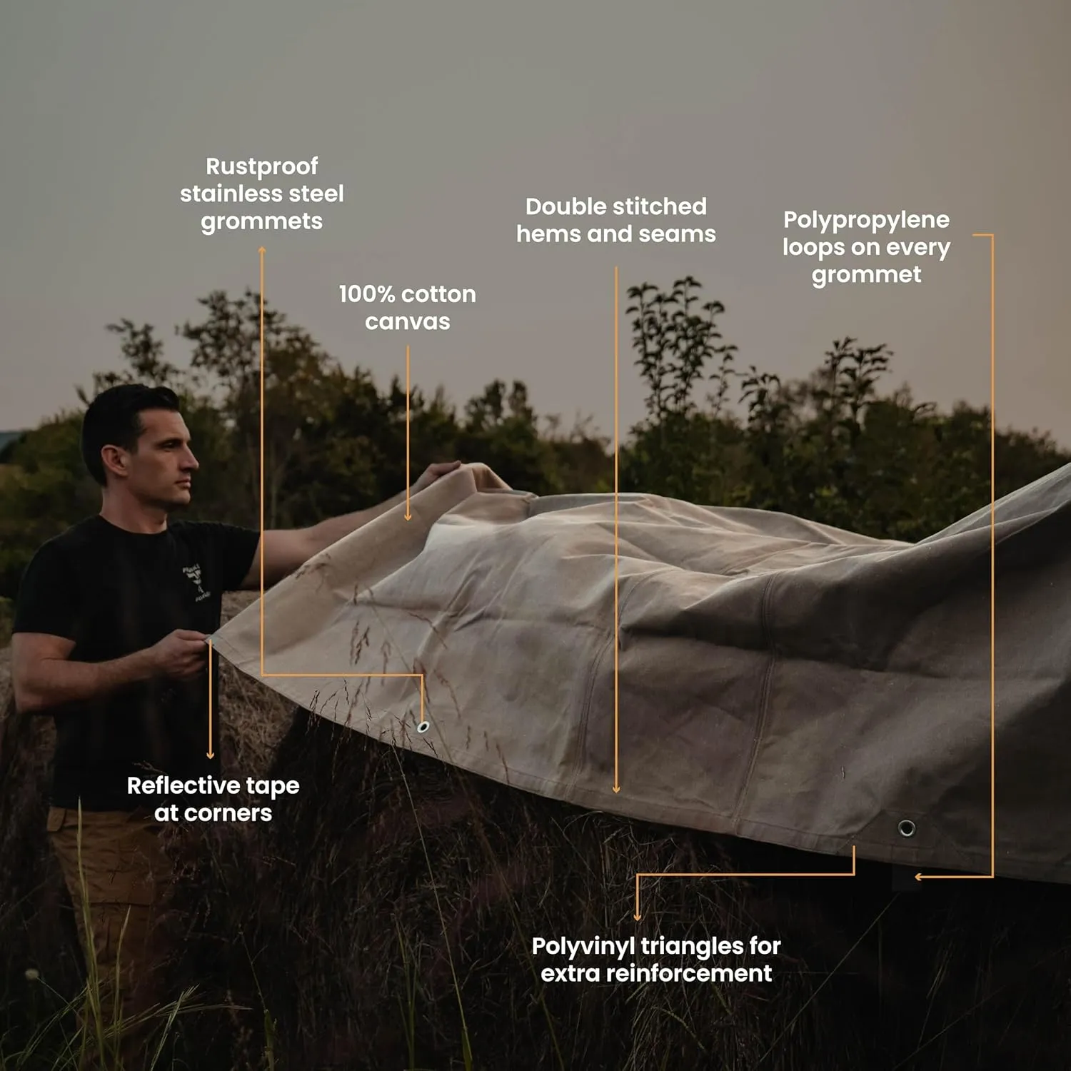 WHITEDUCK Canvas Tarp 18 oz. Heavy Duty Waterproof UV Resistant, Rustproof Grommets, Industrial & Commercial Use Cloth Tarp (Cut Size: 7'x9', Finished Size: 66" x86, Brown)