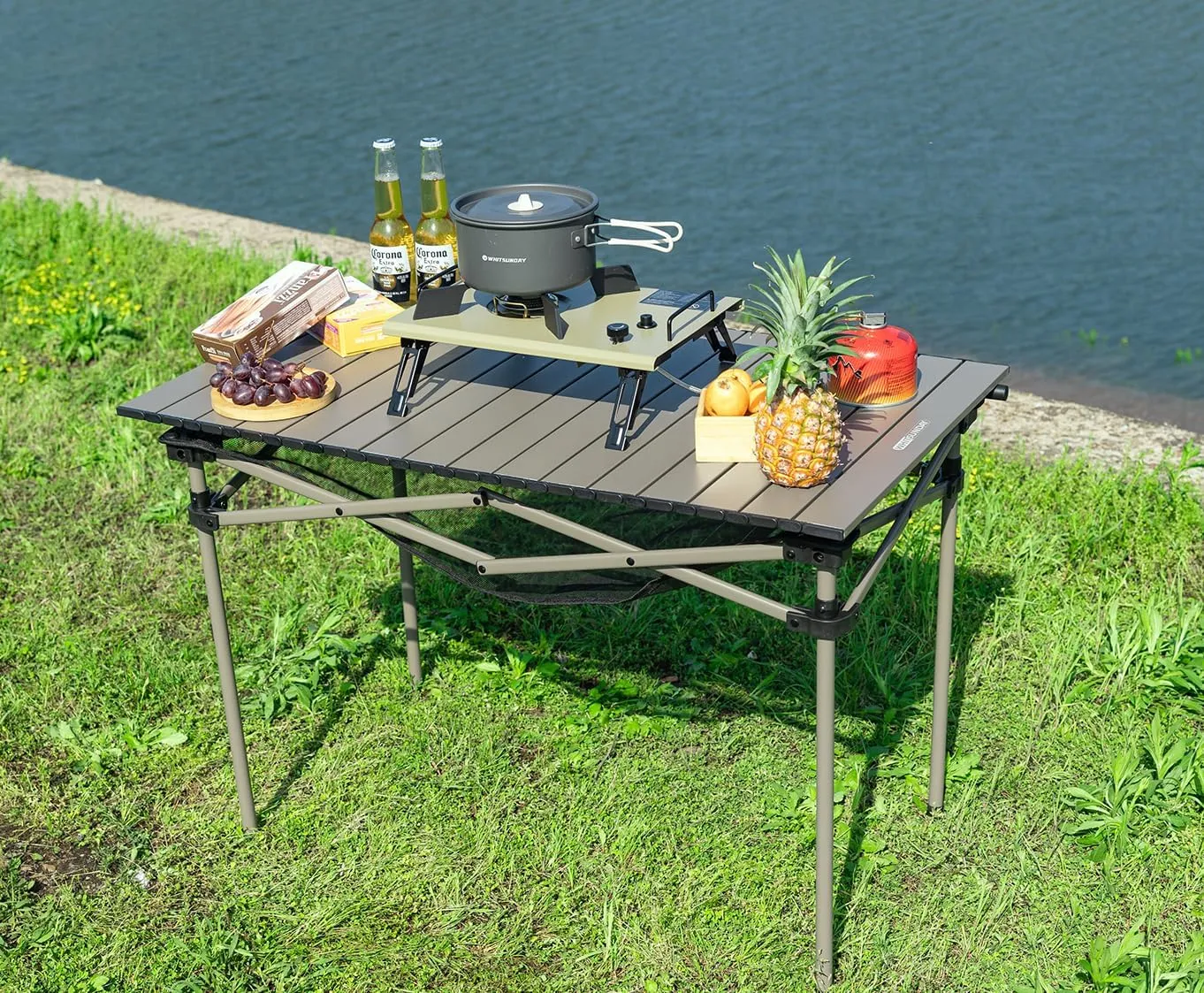 Whitsunday Aluminum Folding Outdoor Camping Table Compatible with Wagons (Desert Sand, Rectangular(H))