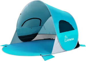 WolfWise UPF 50  Easy Pop Up 3-4 Person Beach Tent Sport Umbrella Instant Sun Shelter Tent Sun Shade Canopy
