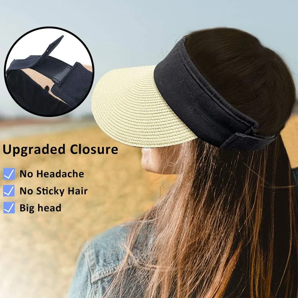 Women Straw Sun Visor Hat Wide Brim Summer UV Protection Beach Cap Foldable Packale Korean Style