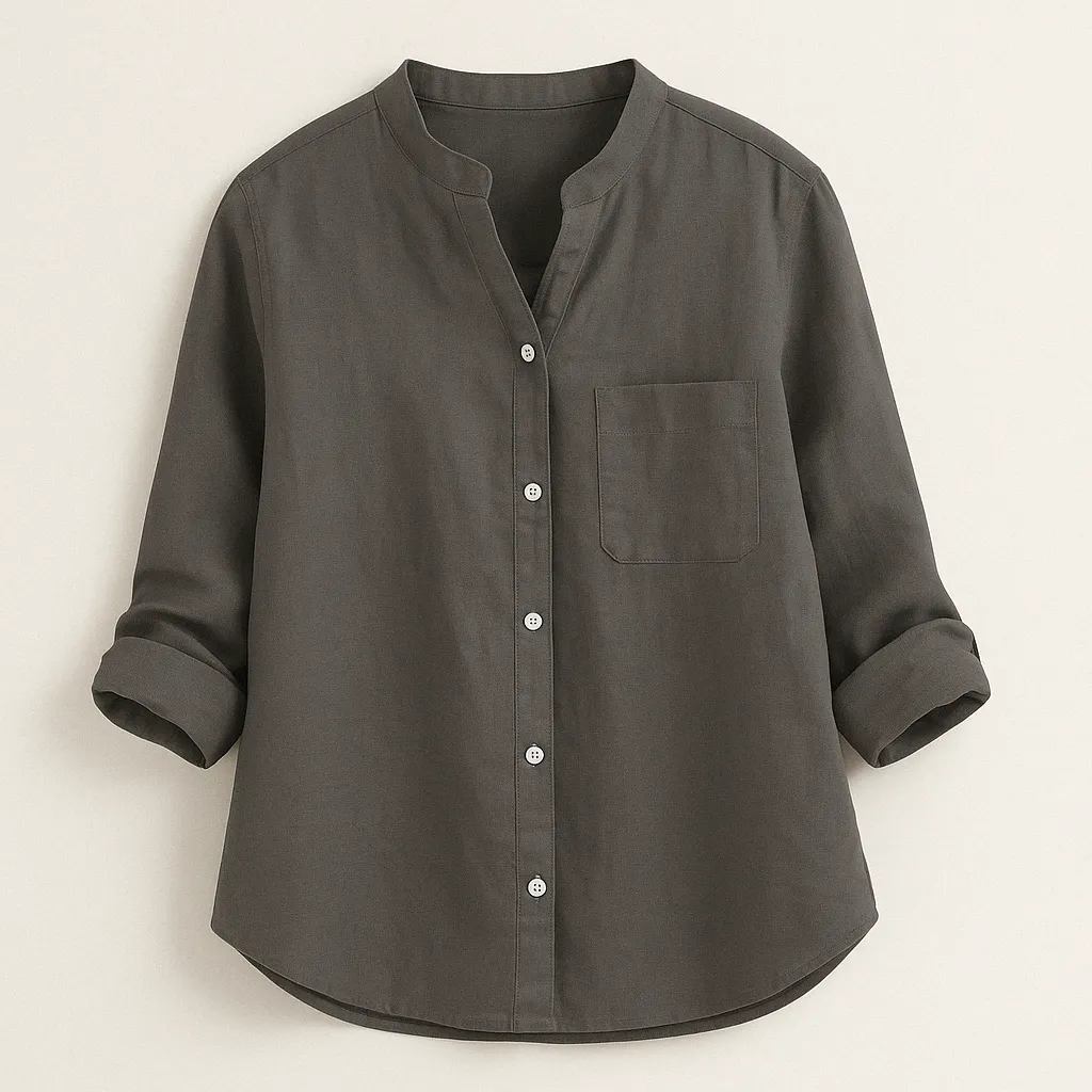 Women’s Casual Cotton Button-Up Shirt – Lightweight Long Sleeve Blouse with Pocket for Everyday Comfort and Style