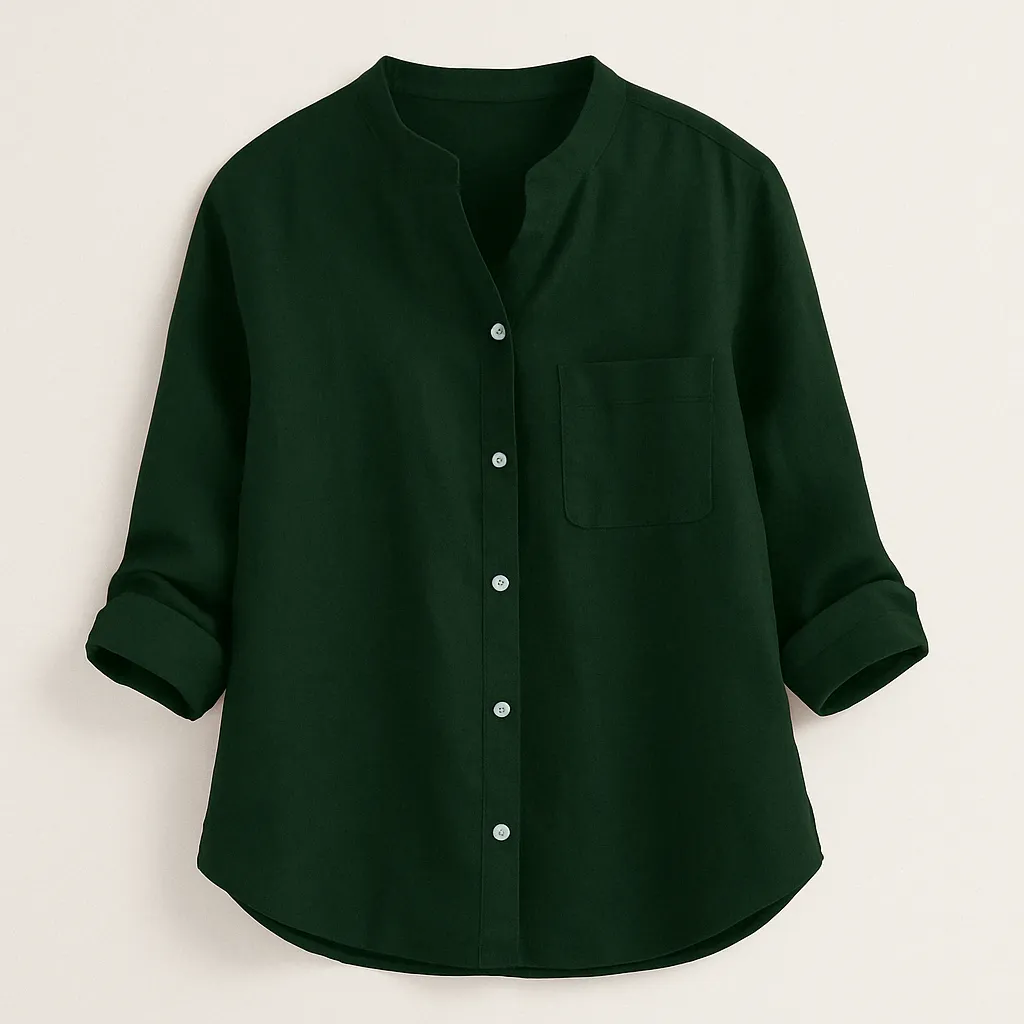 Women’s Casual Cotton Button-Up Shirt – Lightweight Long Sleeve Blouse with Pocket for Everyday Comfort and Style