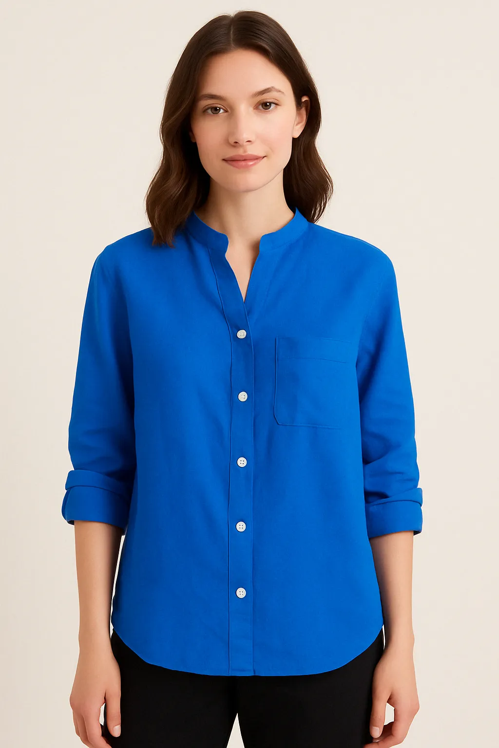 Women’s Casual Cotton Button-Up Shirt – Lightweight Long Sleeve Blouse with Pocket for Everyday Comfort and Style