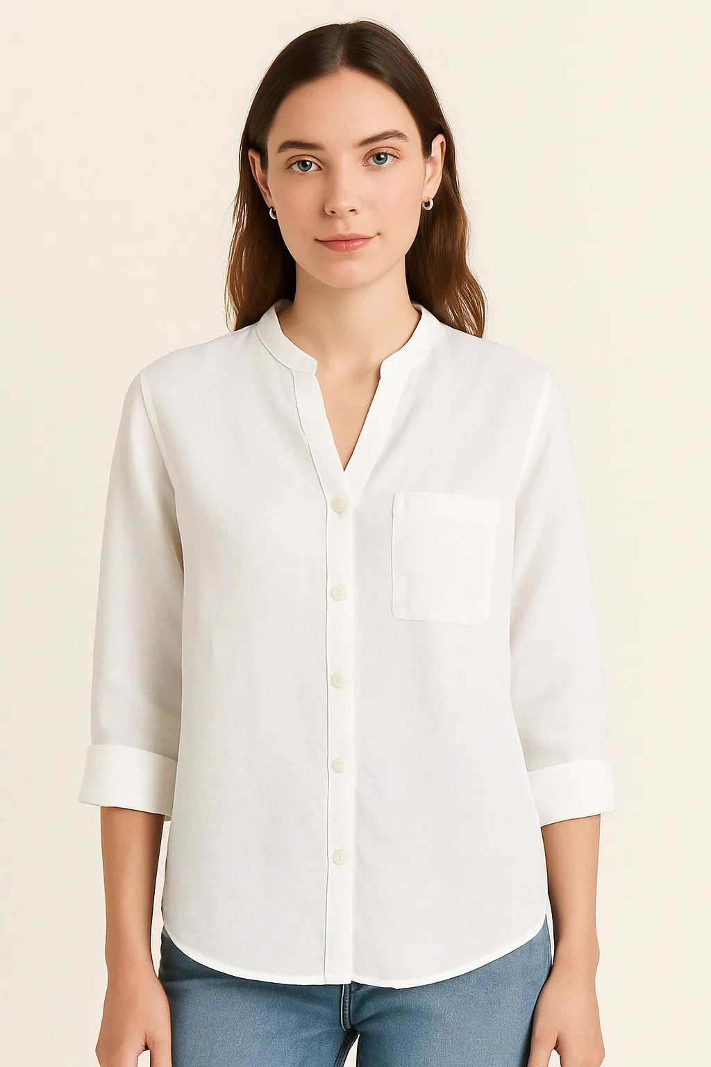 Women’s Casual Cotton Button-Up Shirt – Lightweight Long Sleeve Blouse with Pocket for Everyday Comfort and Style