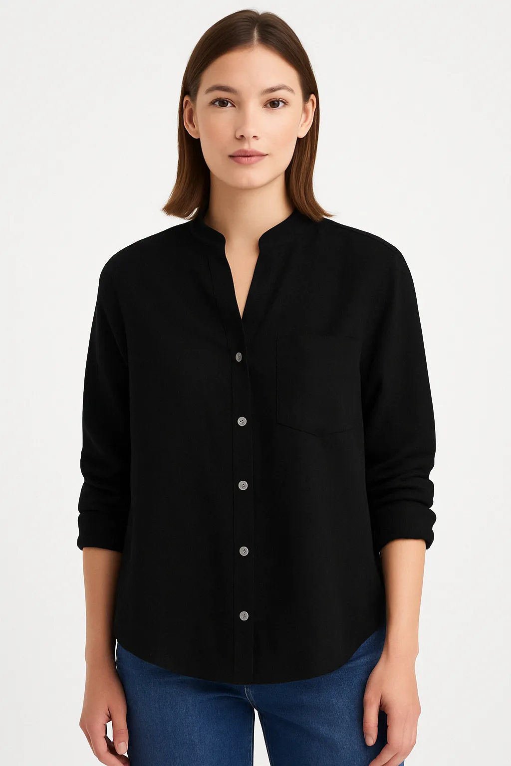 Women’s Casual Cotton Button-Up Shirt – Lightweight Long Sleeve Blouse with Pocket for Everyday Comfort and Style