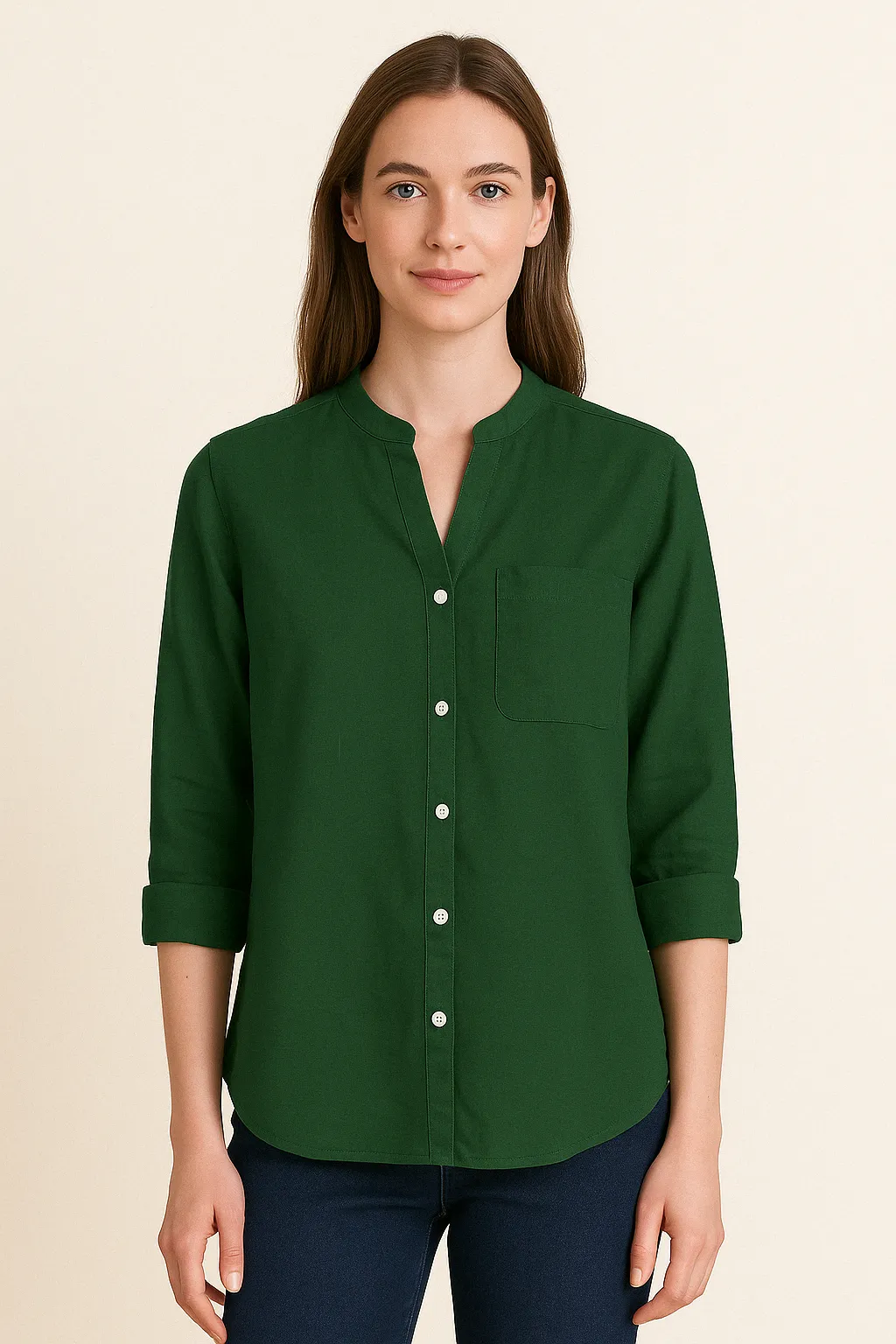 Women’s Casual Cotton Button-Up Shirt – Lightweight Long Sleeve Blouse with Pocket for Everyday Comfort and Style