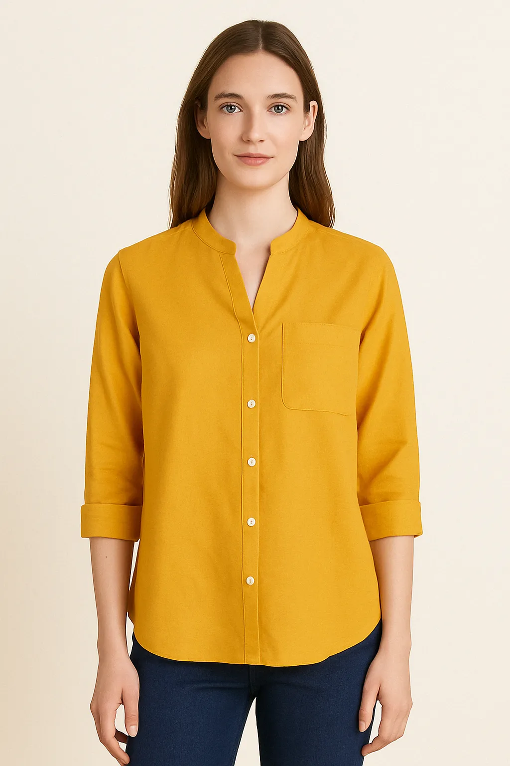 Women’s Casual Cotton Button-Up Shirt – Lightweight Long Sleeve Blouse with Pocket for Everyday Comfort and Style