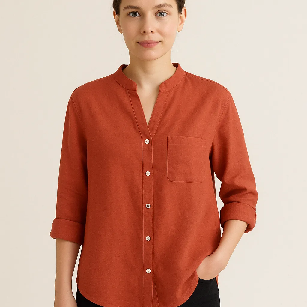 Women’s Casual Cotton Button-Up Shirt – Lightweight Long Sleeve Blouse with Pocket for Everyday Comfort and Style
