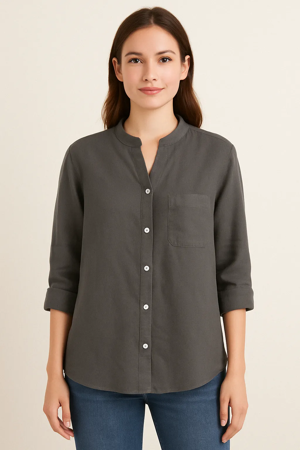 Women’s Casual Cotton Button-Up Shirt – Lightweight Long Sleeve Blouse with Pocket for Everyday Comfort and Style